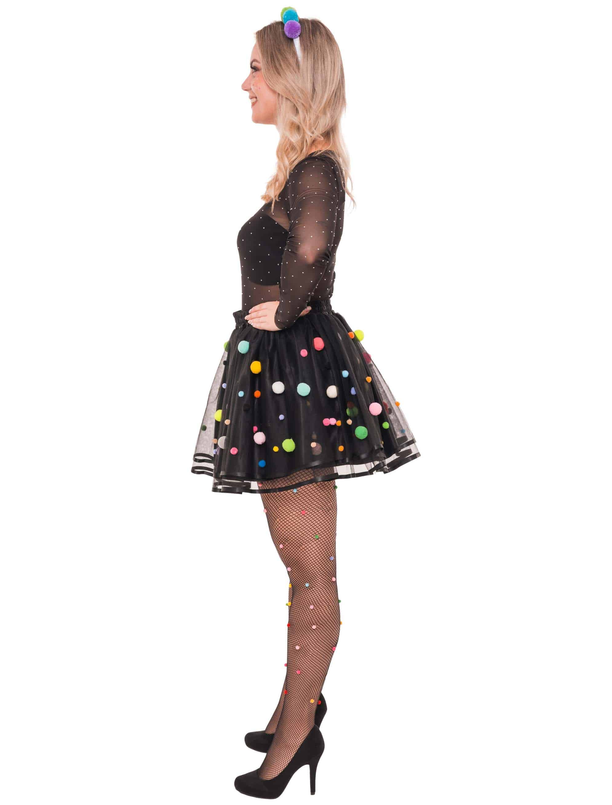 Tüllrock mit Pompoms Damen bunt one size