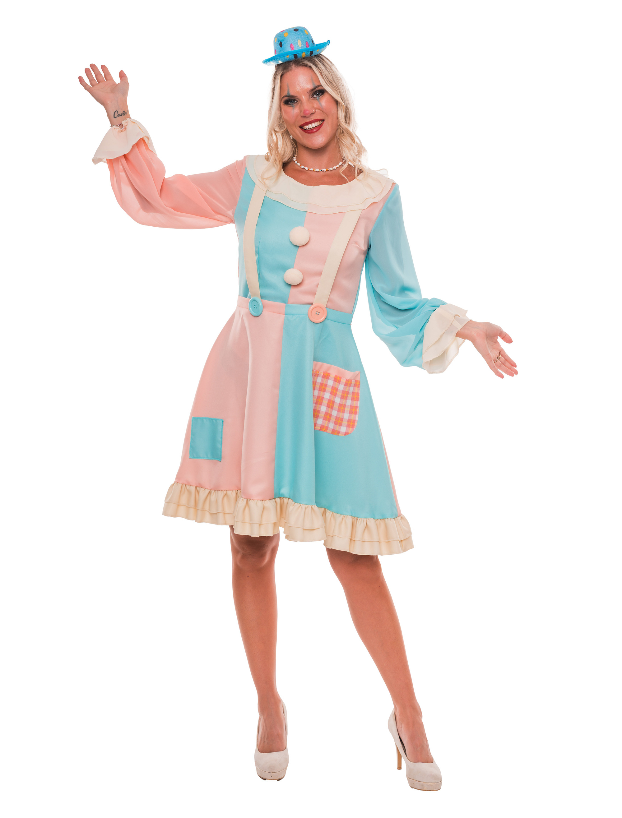 Kleid Clown Damen blau/pink 2XL/3XL