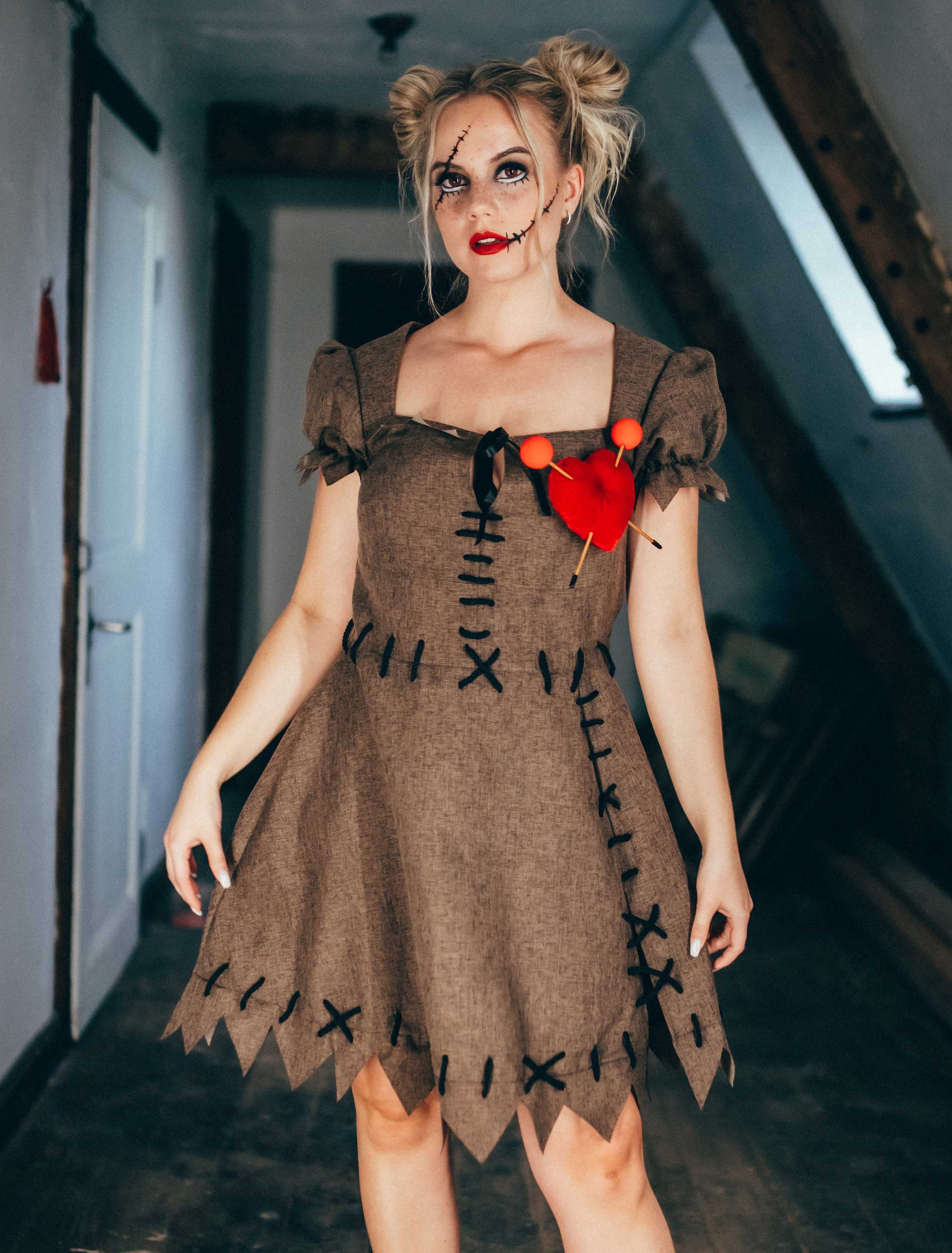 Kleid Voodoo Puppe Damen braun S/M