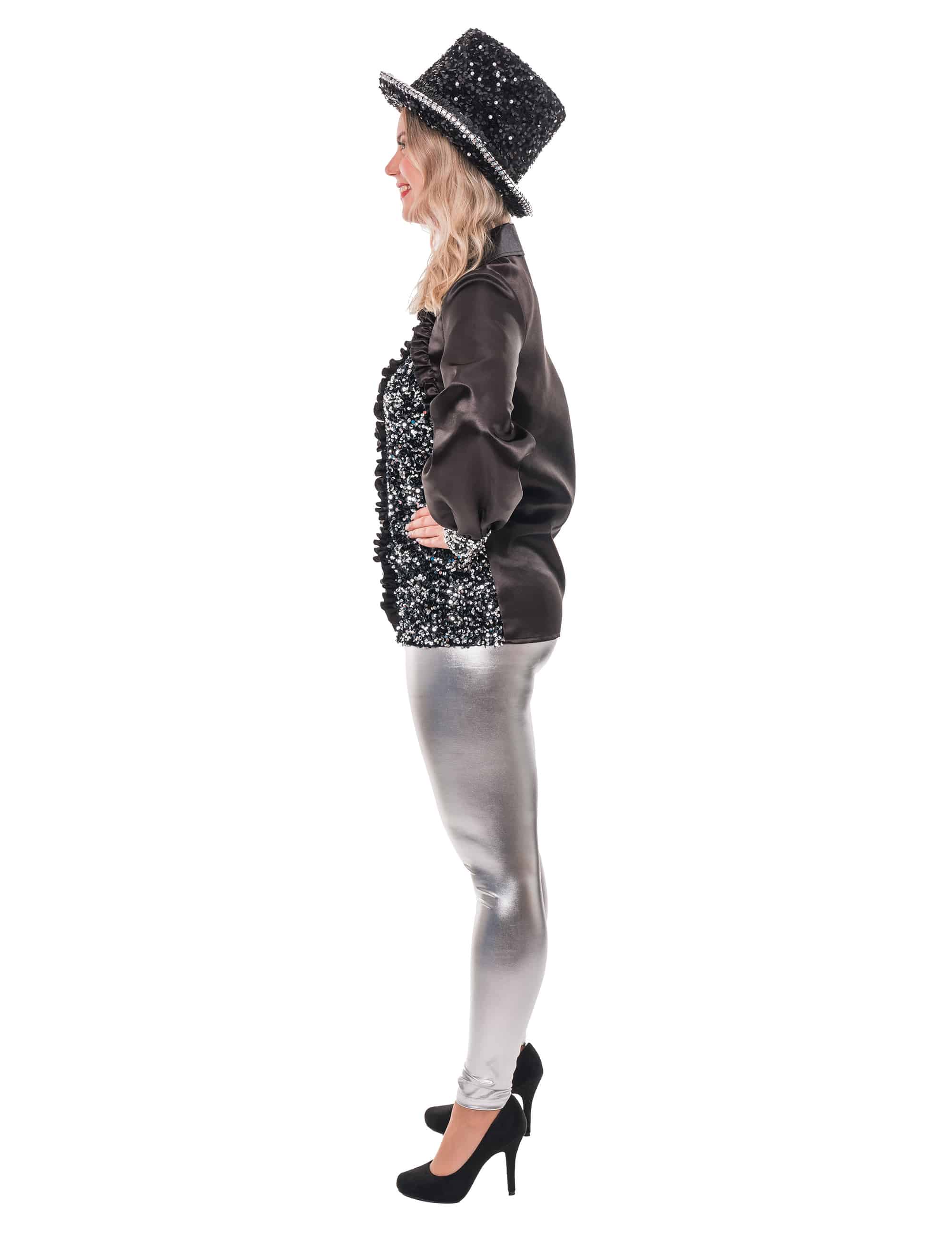 Bluse glänzend mit Pailletten schwarz S/M
