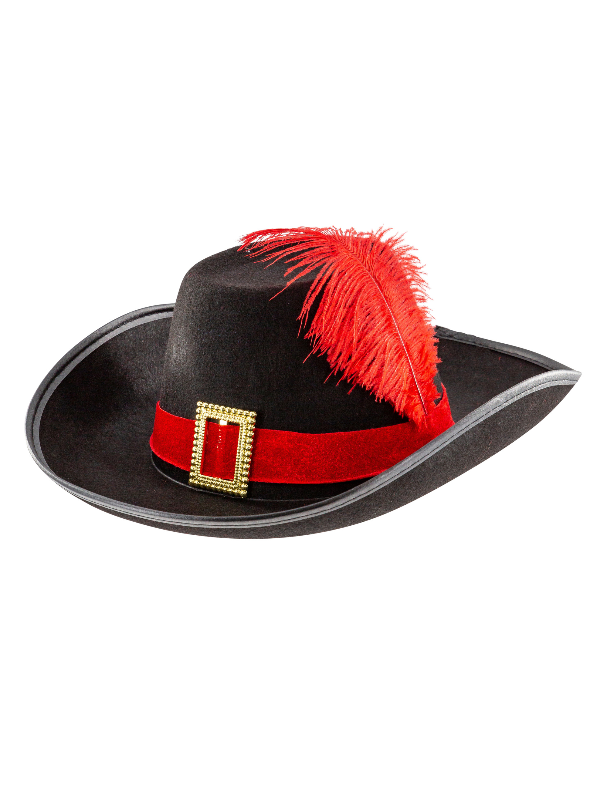 Hut Musketier mit Feder rot/schwarz 59