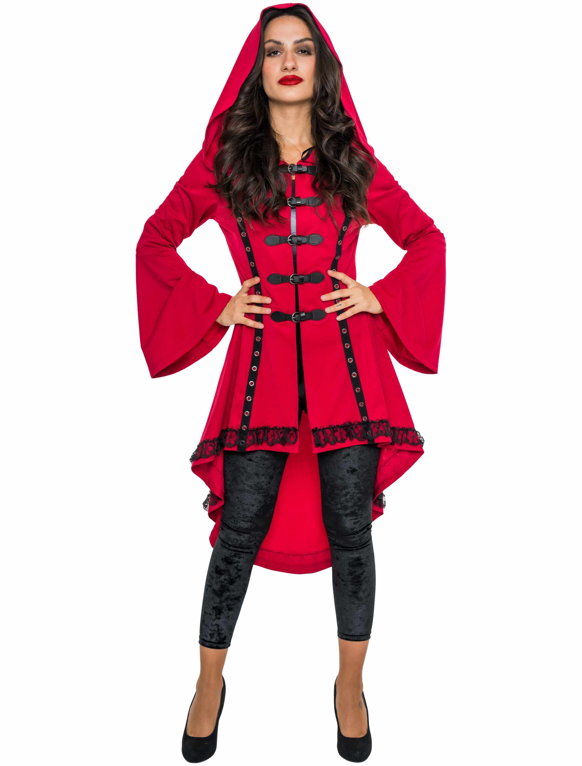 Umhang mit Kapuze Damen rot 2XL