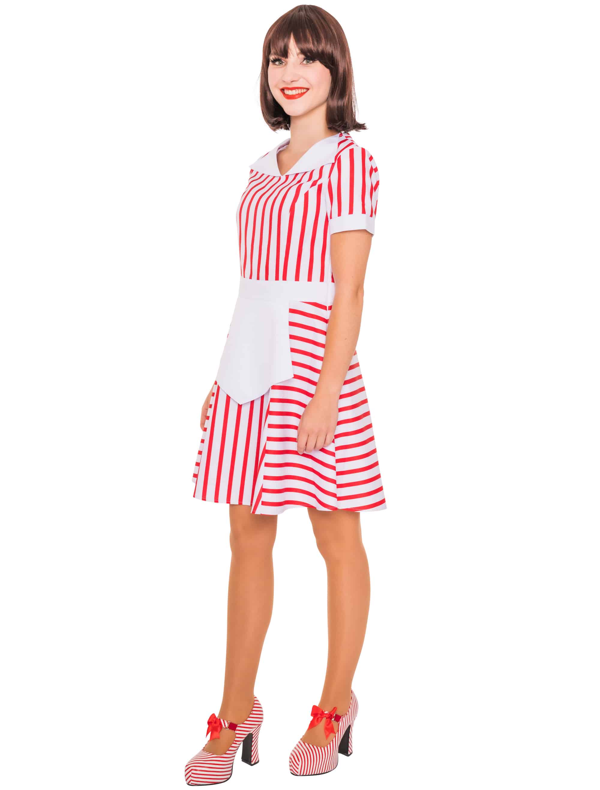 Kleid gestreift mit Kragen und Schürze rot/weiß S