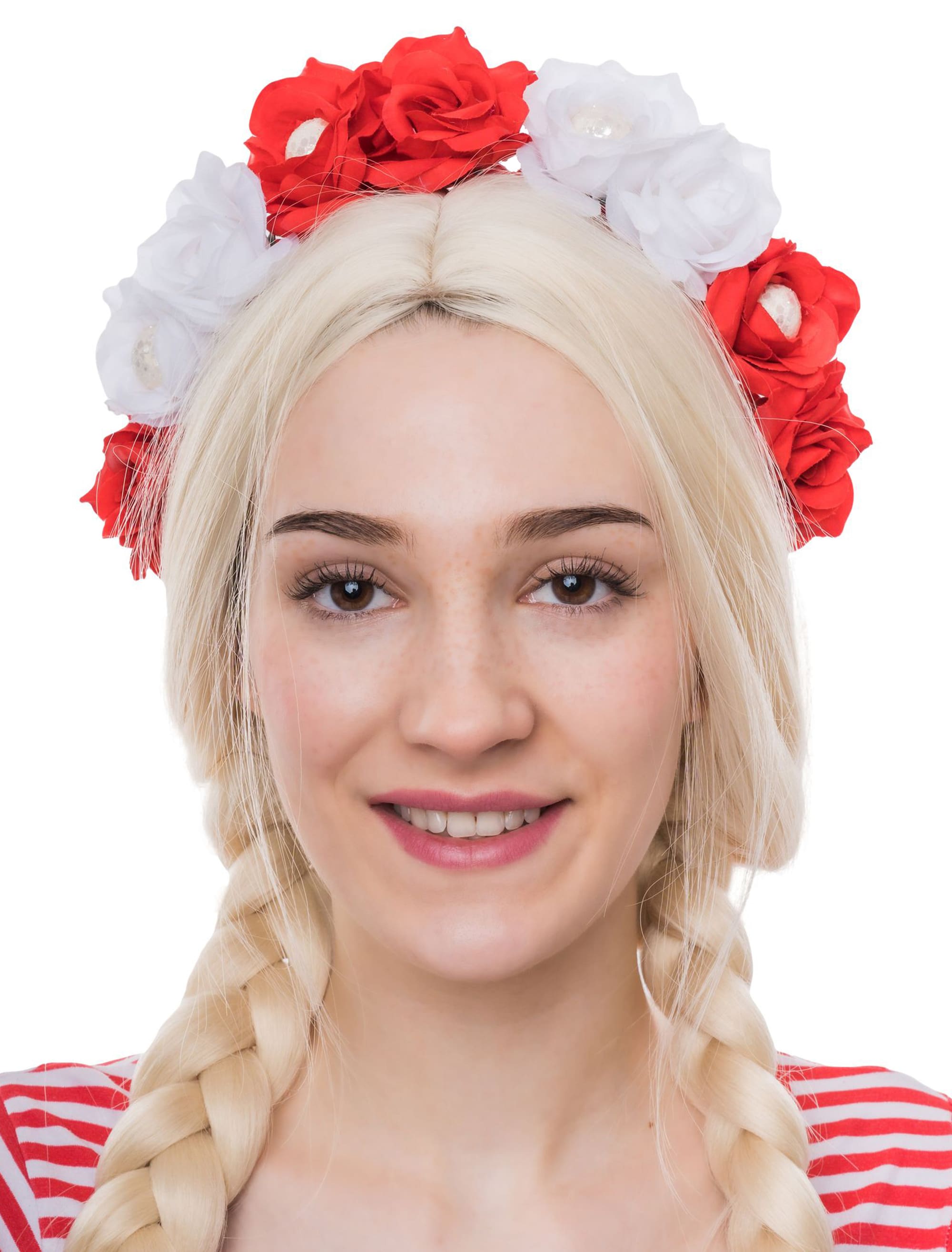 Haarreif mit Blumen rot/weiß