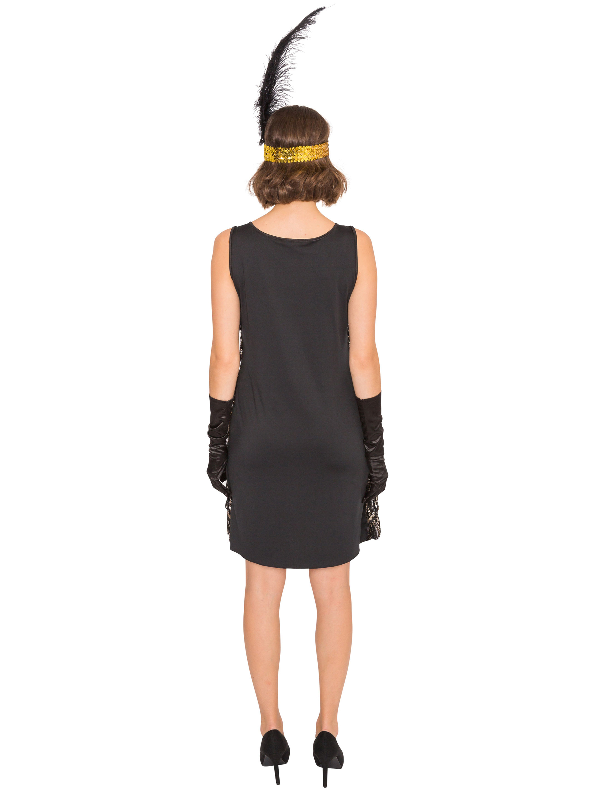 Kleid Charleston mit Fransen Damen schwarz/gold 44-46