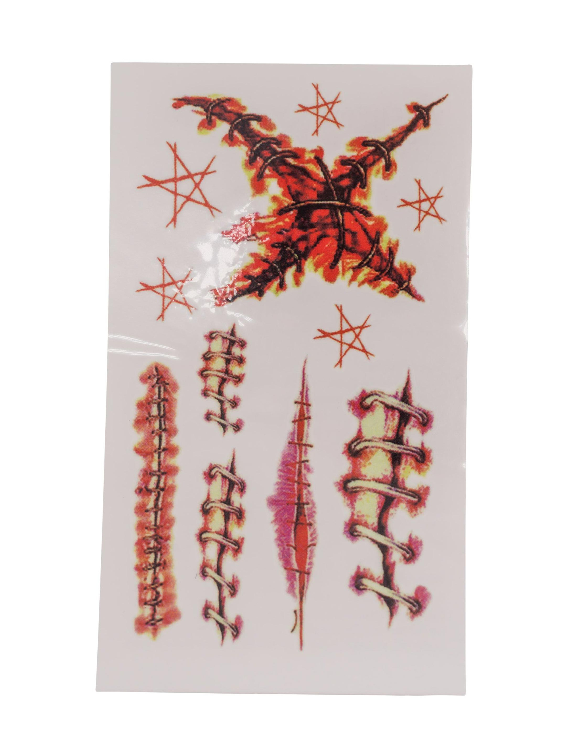 Tattoo Narben Mix Pentagramm rot