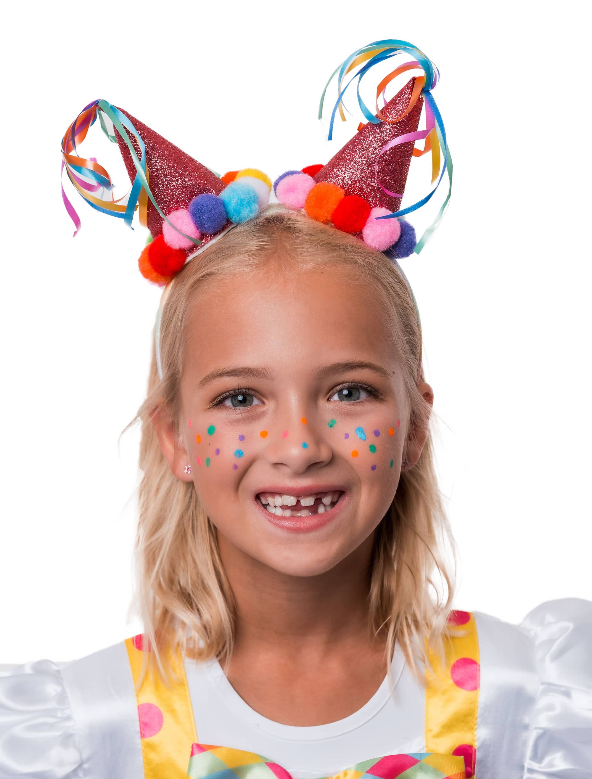 Haarreif Partyhütchen mit Pompoms bunt