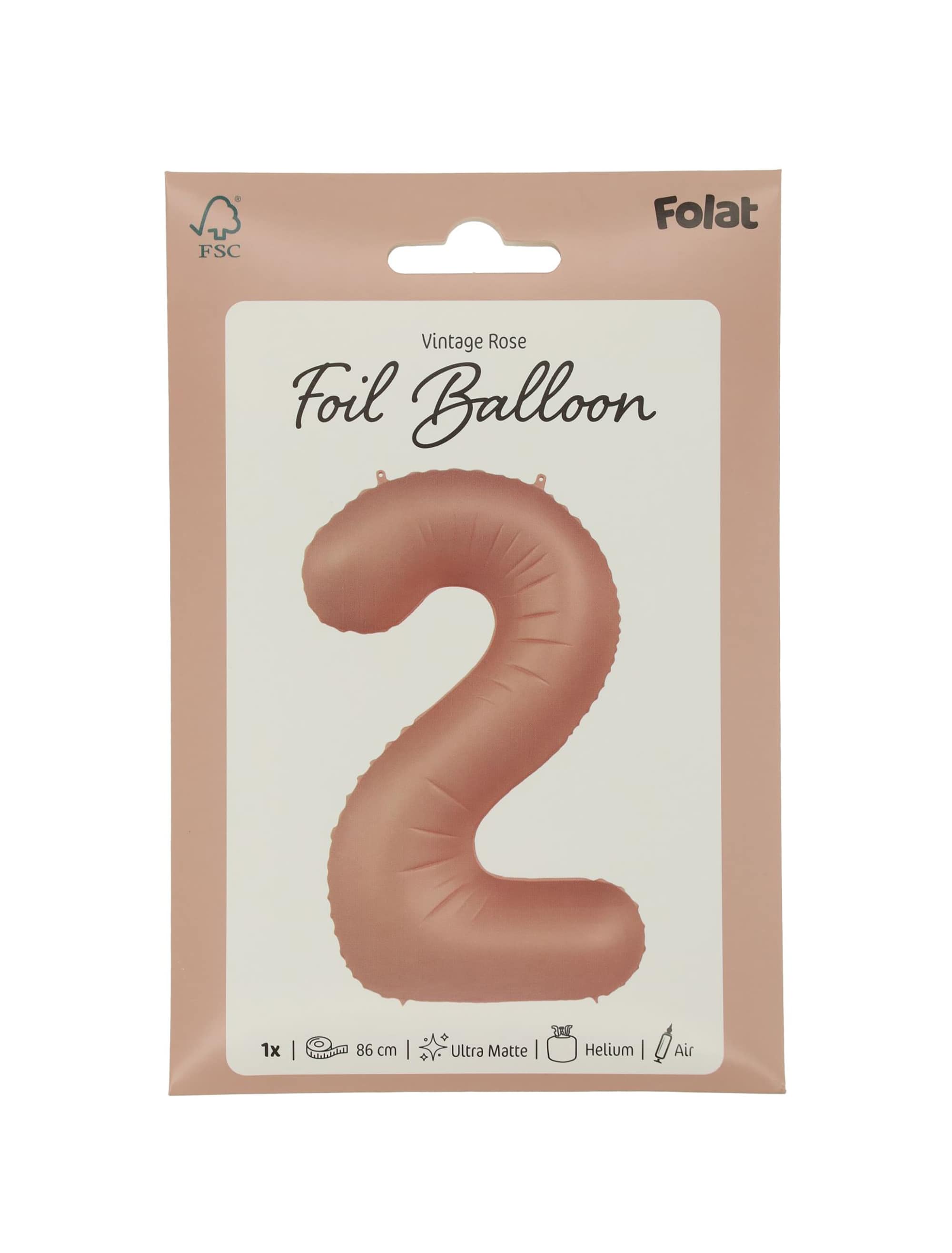 Folienballon Zahl 2 L matt rosa