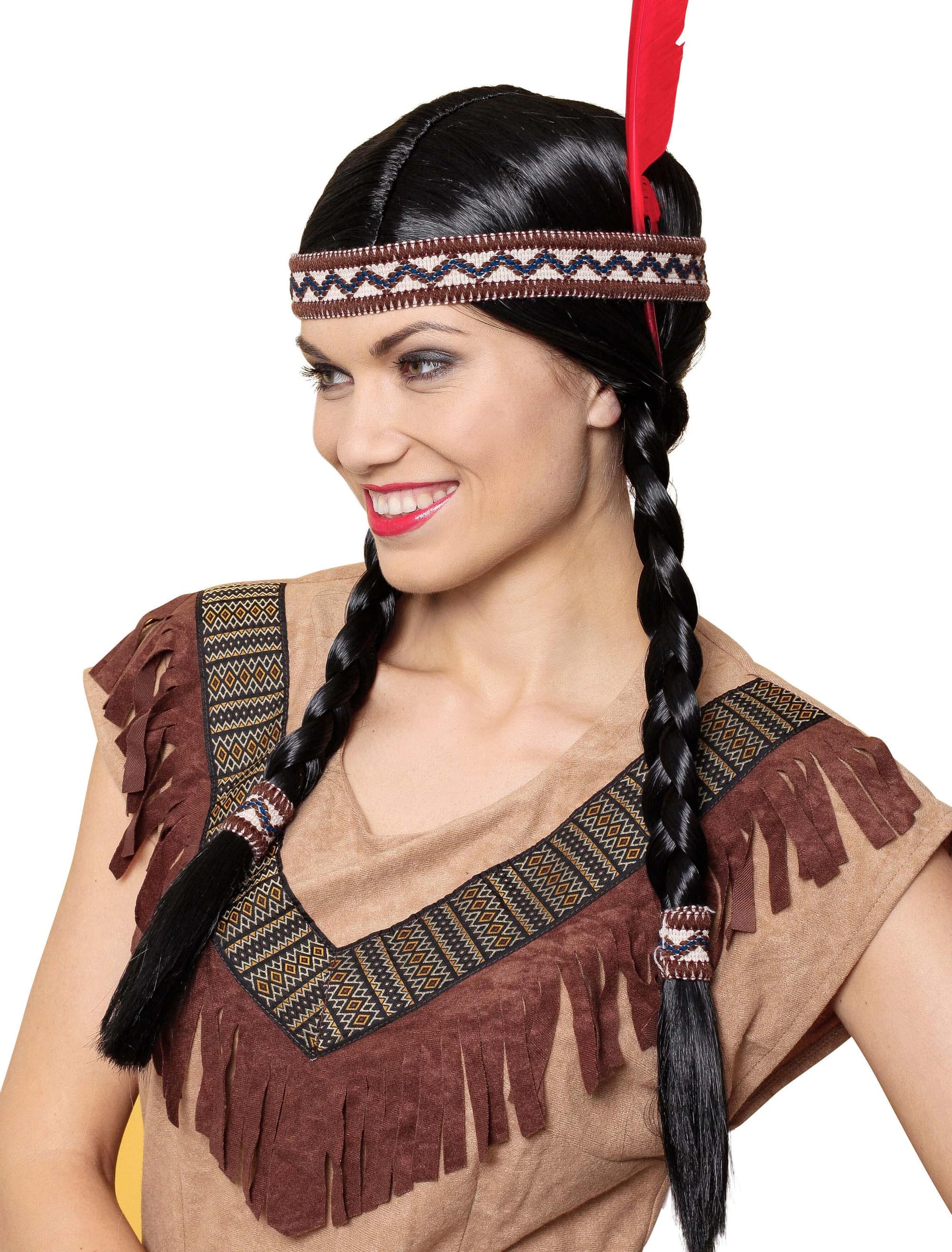 Perücke Indianerin Ama mit Haarband schwarz