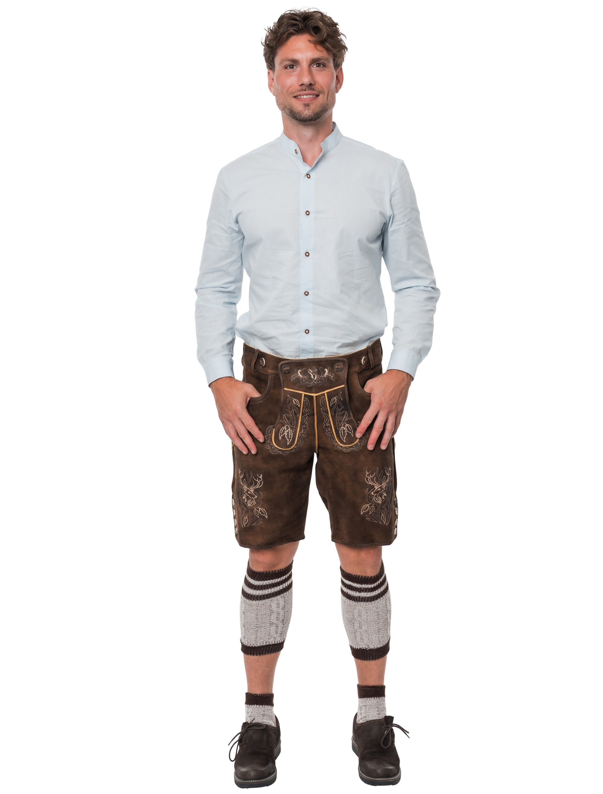 Lederhose kurz mit Hirsch Herren braun 2XL