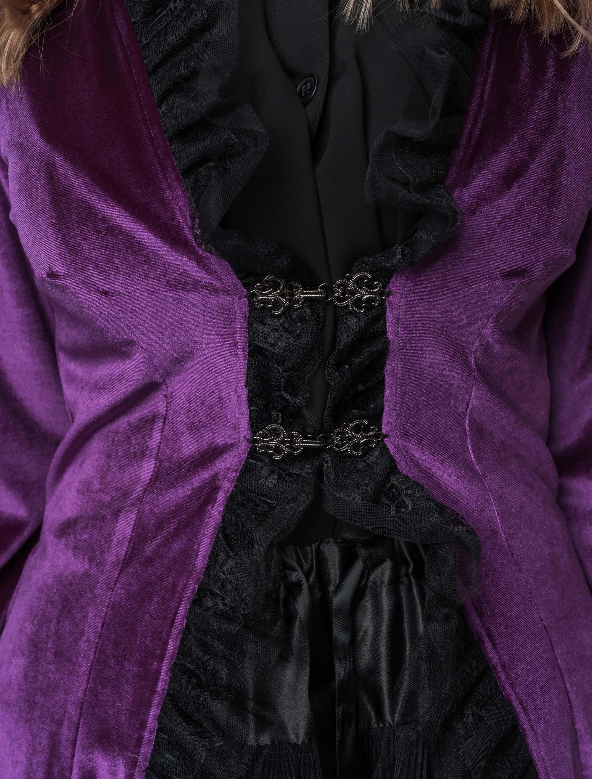 Mantel Samt mit Schnallen und Spitze Damen lila L/XL