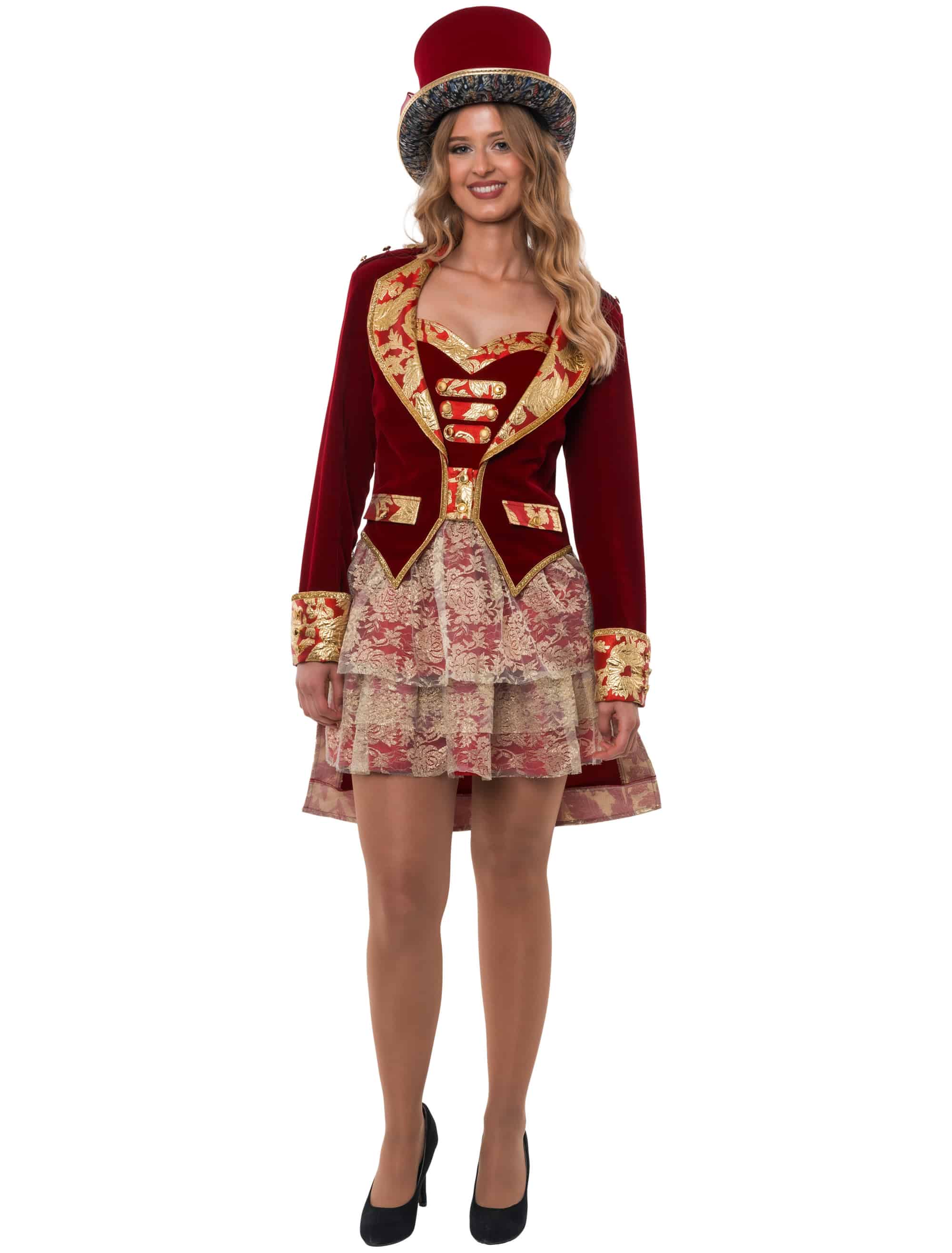Frack Barock Samt Damen rot/gold S