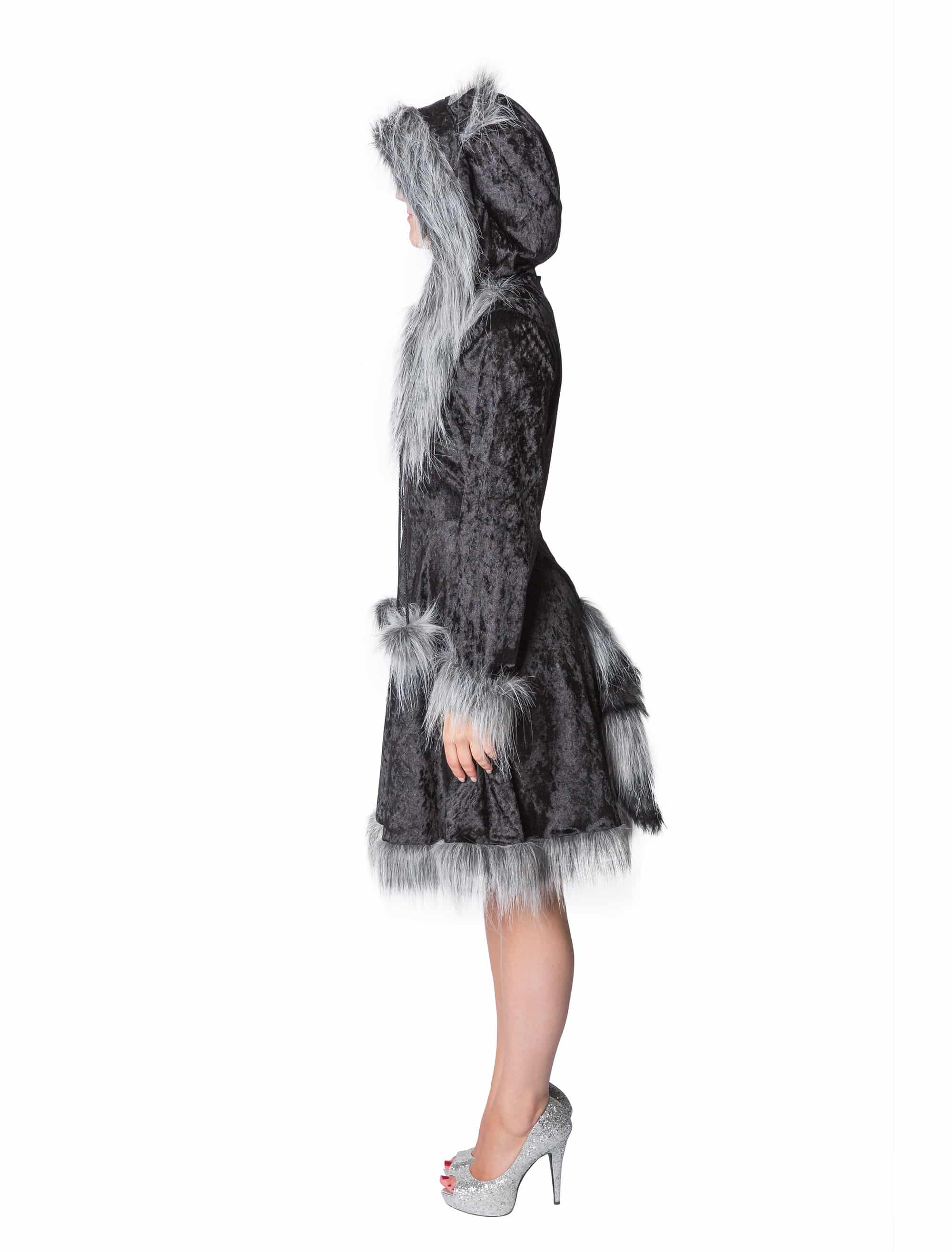 Kleid Waschbär Plüsch Damen schwarz 44