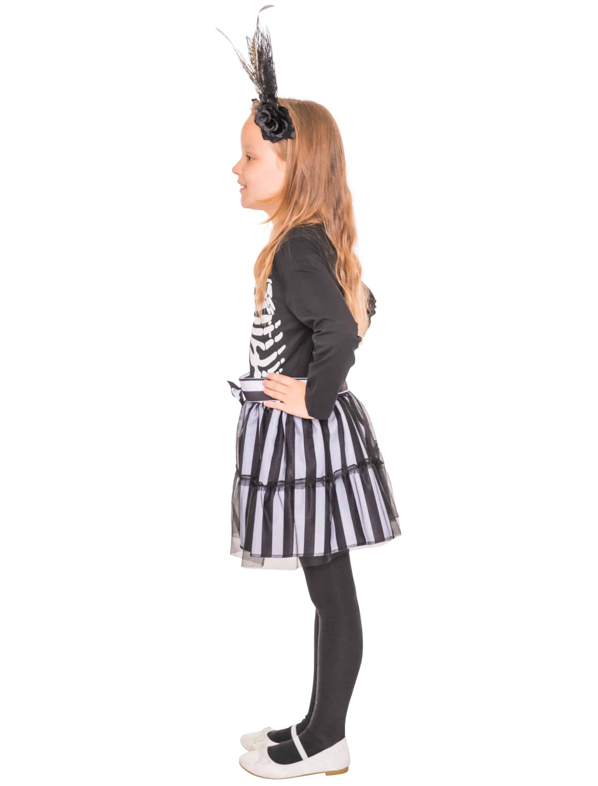 Kleid Kinder mit Skelett schwarz/weiß 128