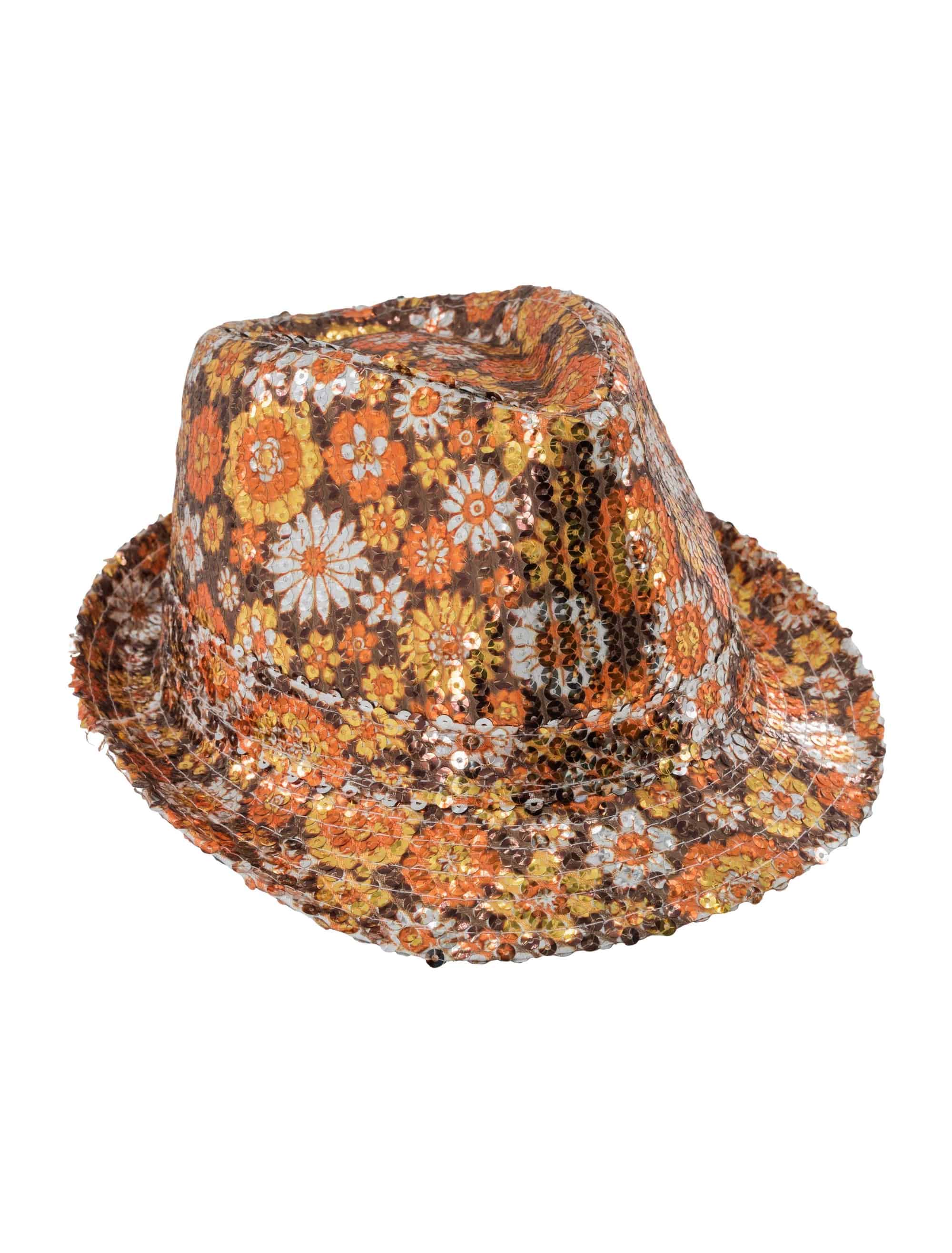 Hut Fedora Pailletten Blumen braun/gold one size