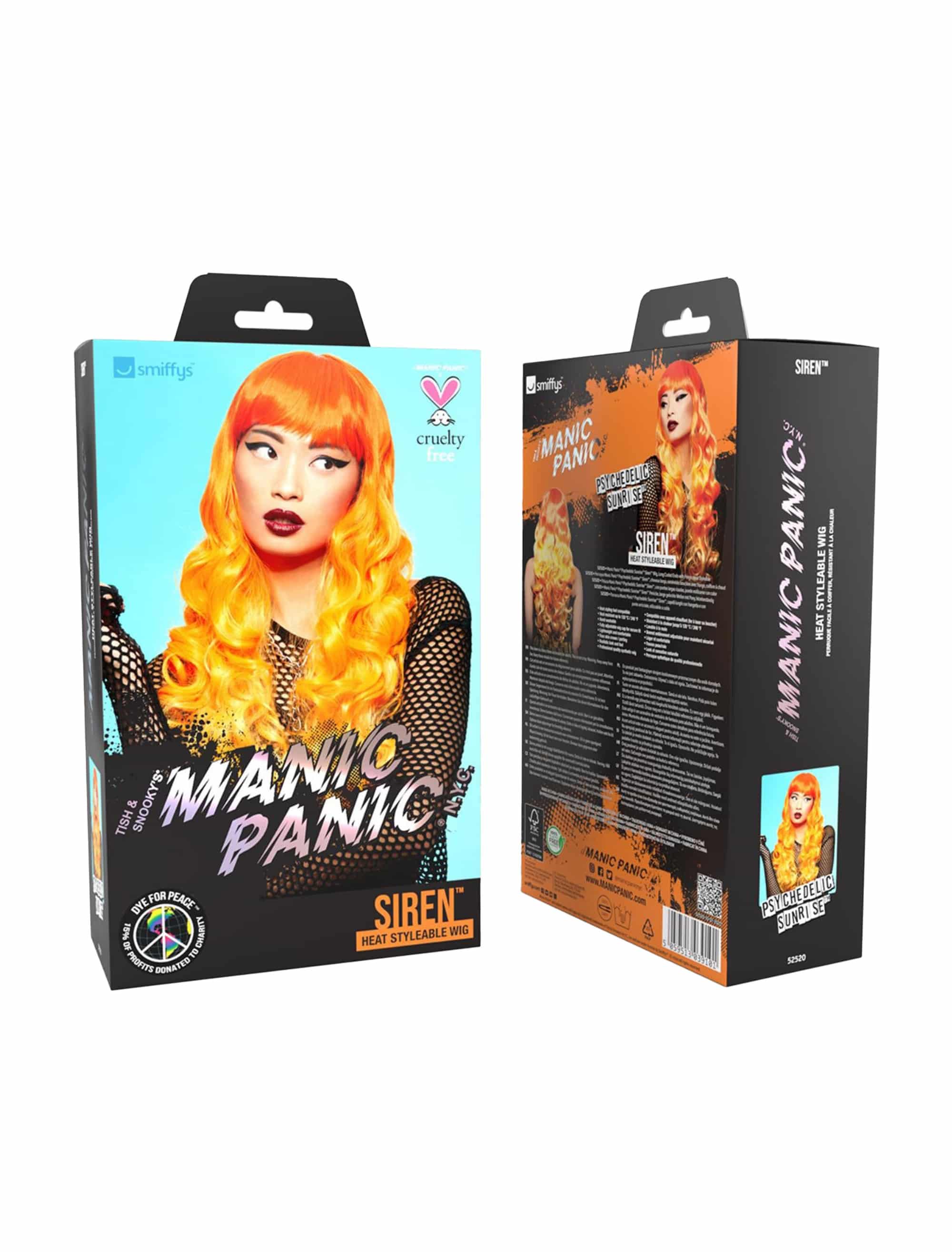 Perücke Langhaar lockig mit Pony orange