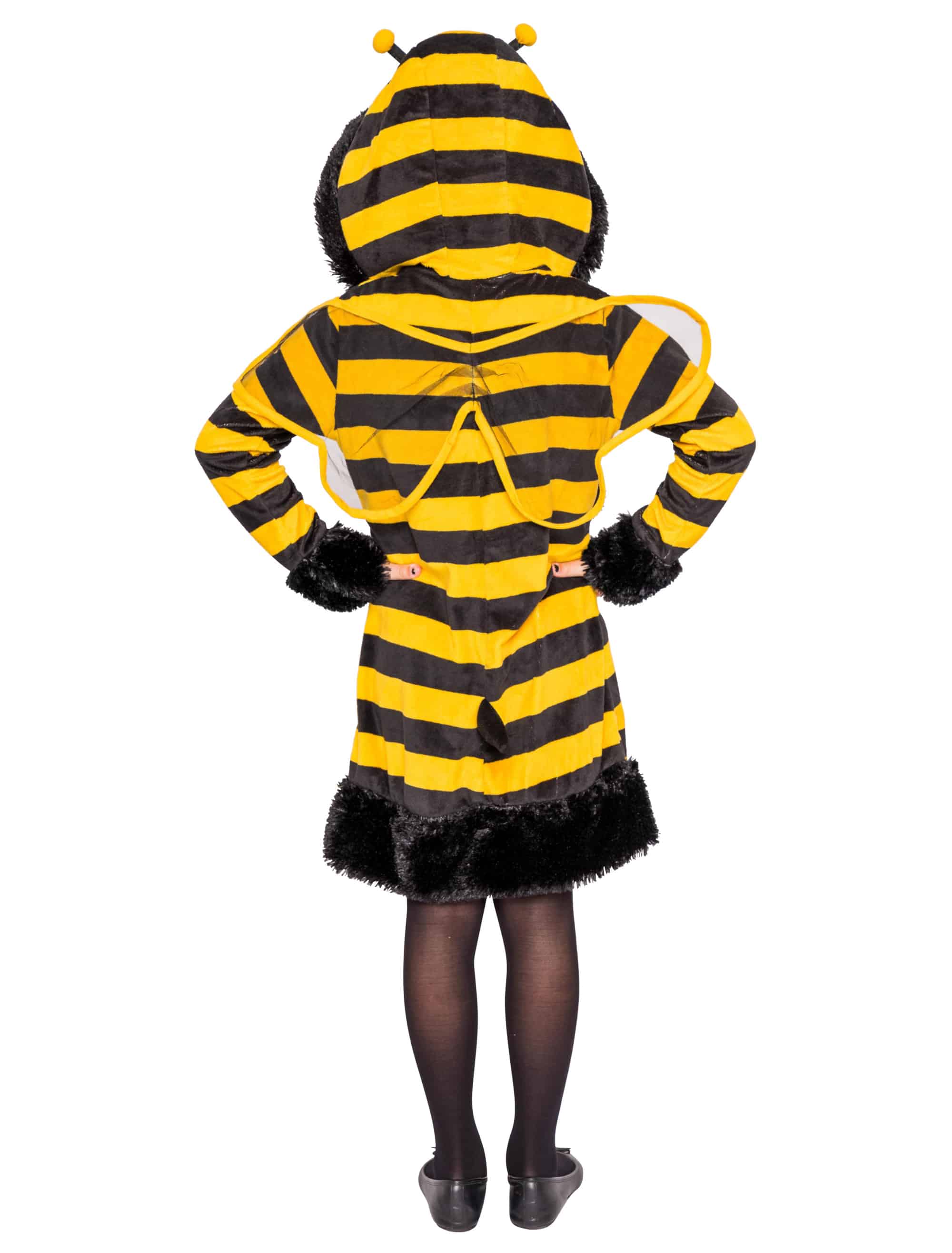 Kleid Plüsch Biene mit Kapuze Kinder schwarz/gelb 128