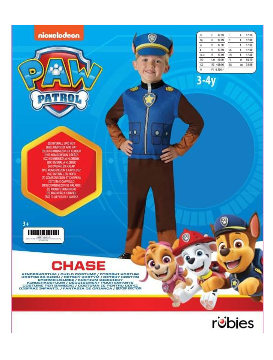 Kostüm Paw Patrol Chase Classic 2-tlg. blau 3-4 Jahre