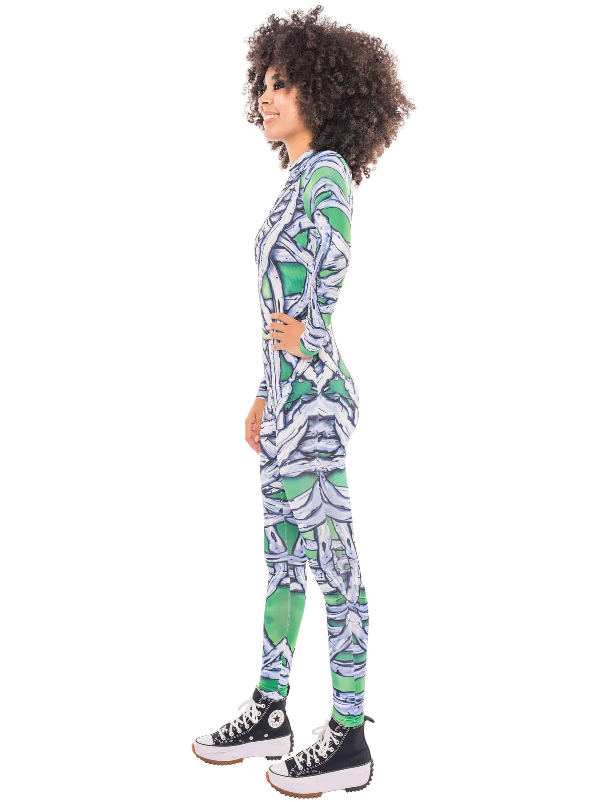 Jumpsuit Mumie Print Damen grün/weiß S/M