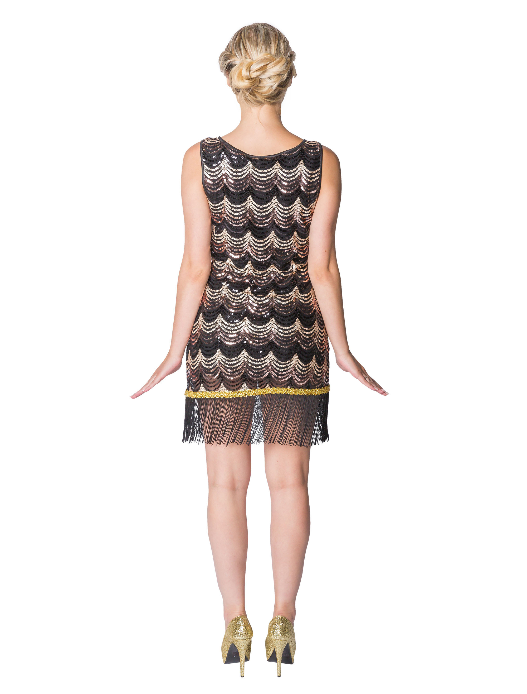 Kleid Charleston mit goldenen Ketten Damen gold/schwarz 36-38