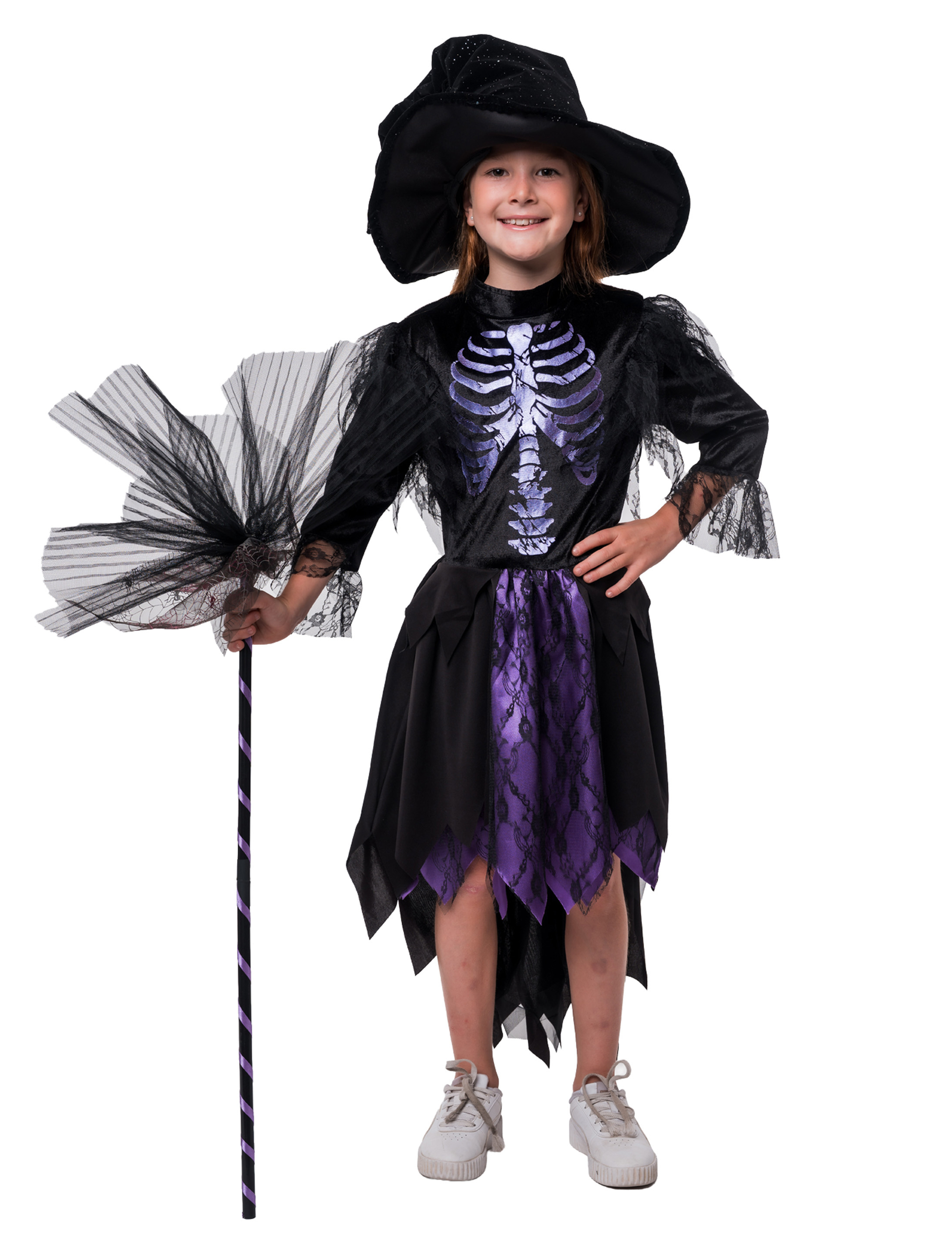 Kleid Skelett Kinder lila/schwarz 104/116