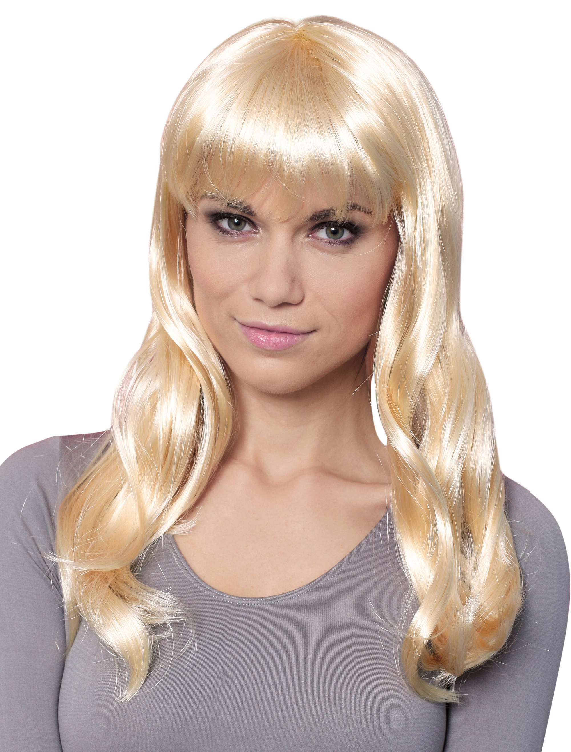 Perücke mittellang wellig mit Pony blond one size