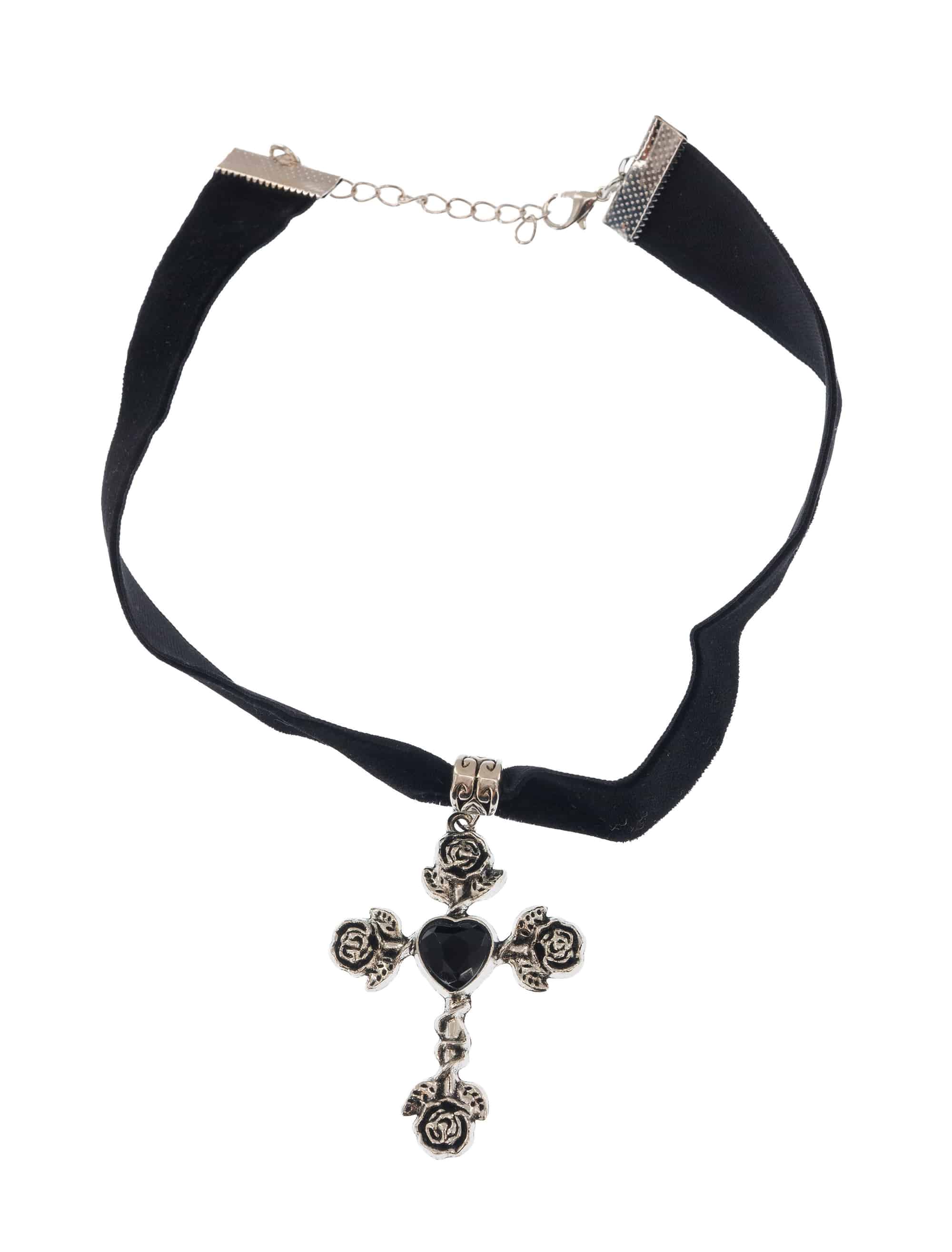 Choker Kreuz mit Herz schwarz/silber