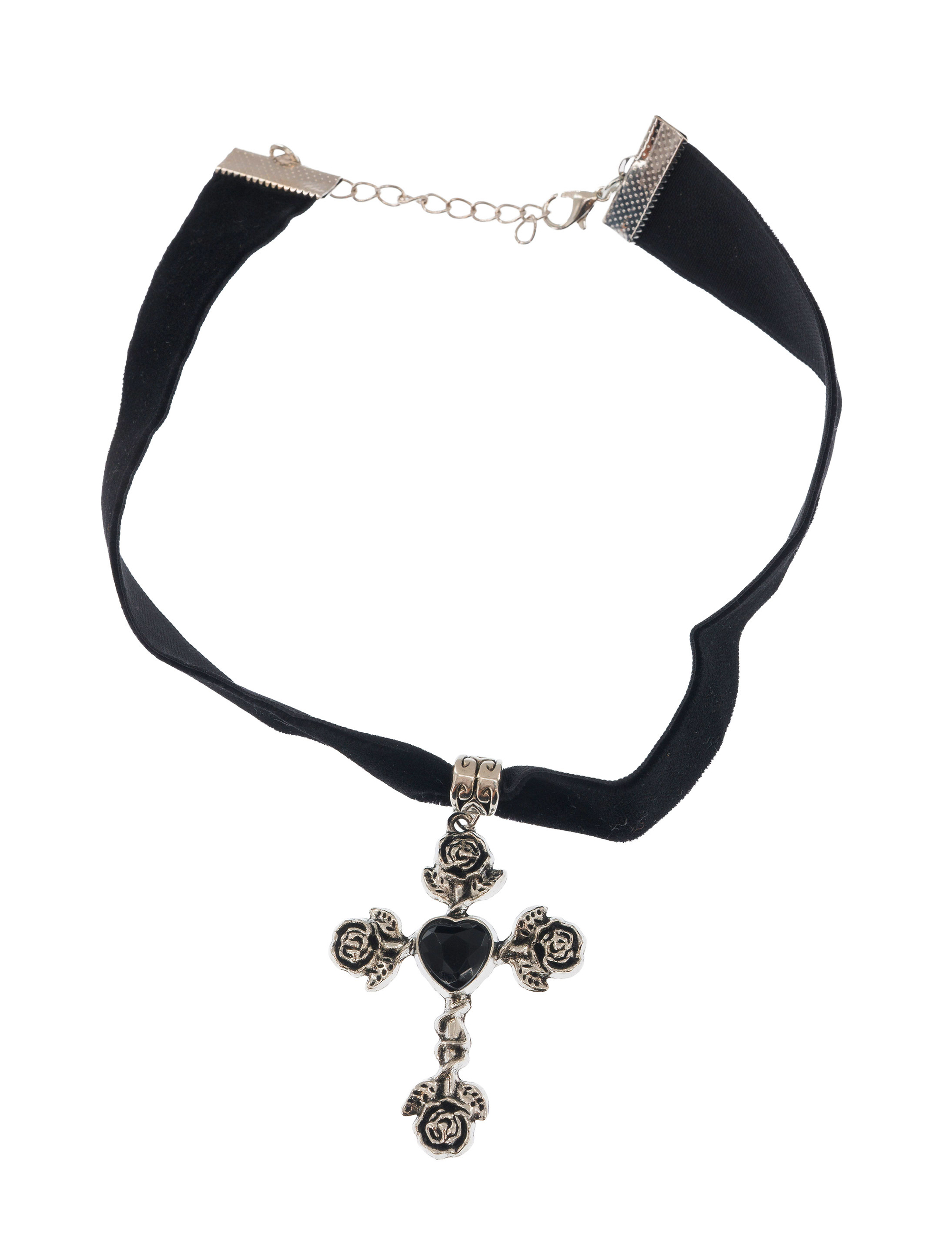 Choker Kreuz mit Herz schwarz/silber