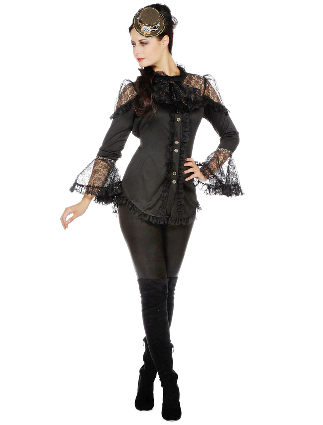 Bluse mit Spitze Damen schwarz 44
