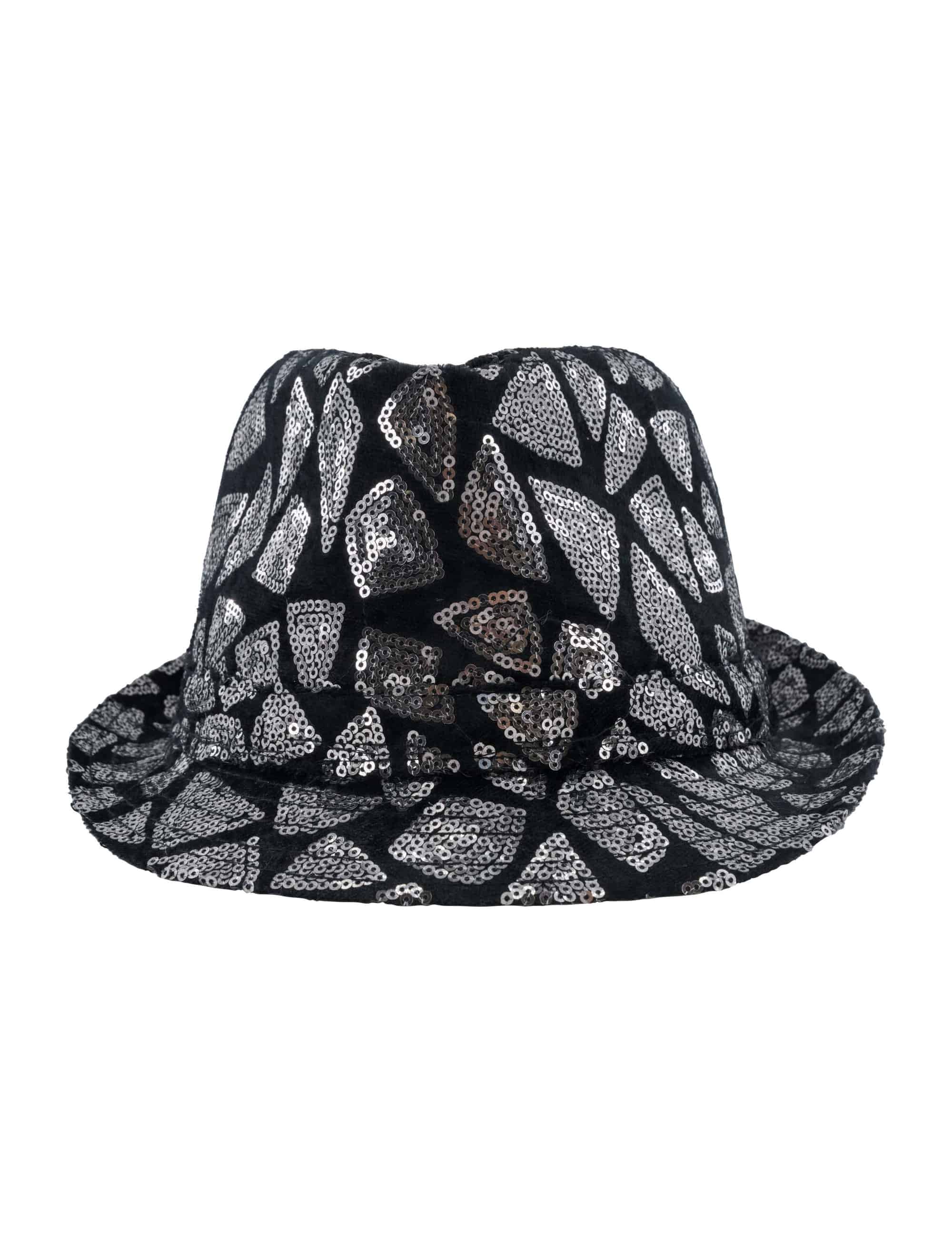 Hut Fedora Pailletten schwarz/silber one size