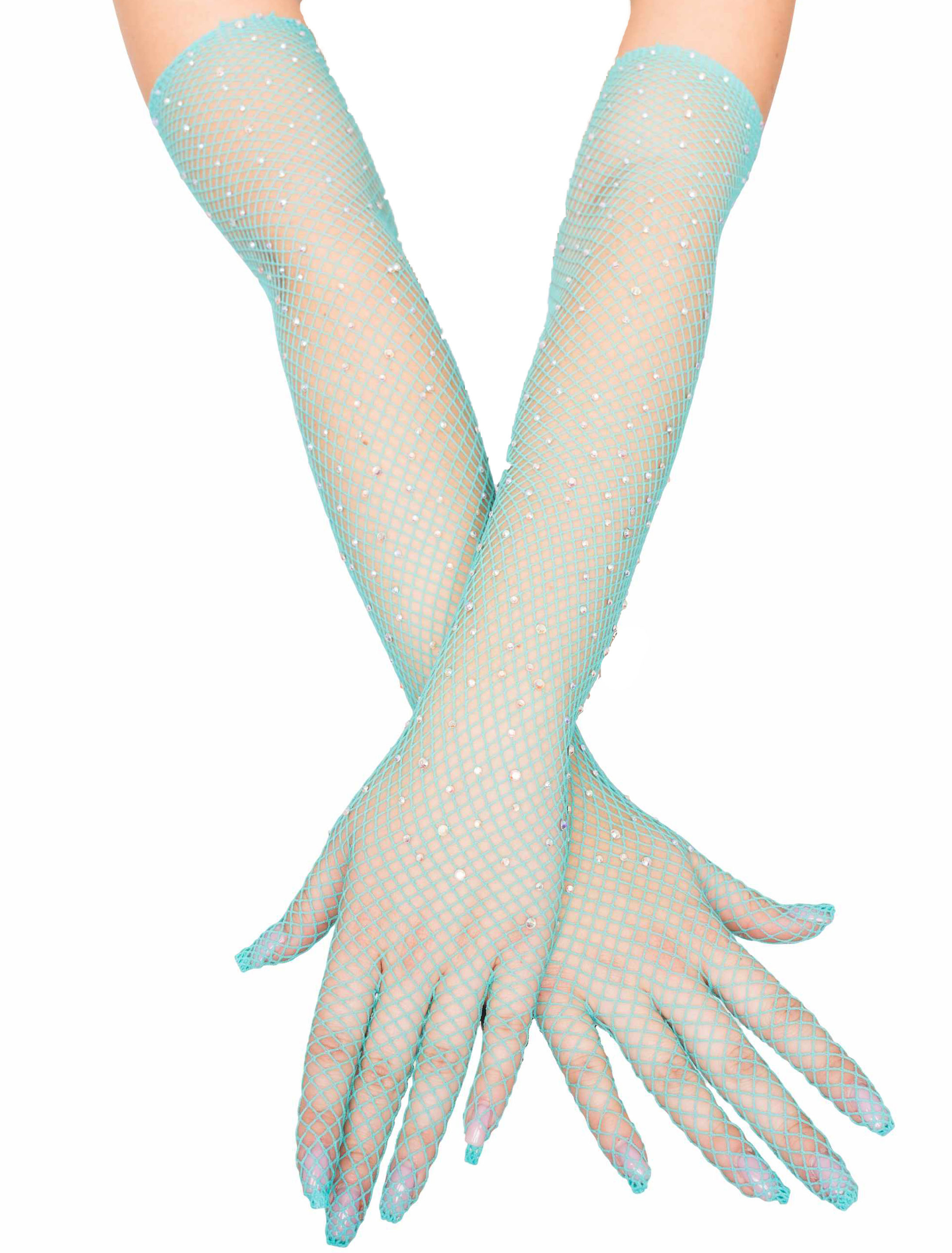 Netzhandschuhe mit Strasssteinen türkis one size