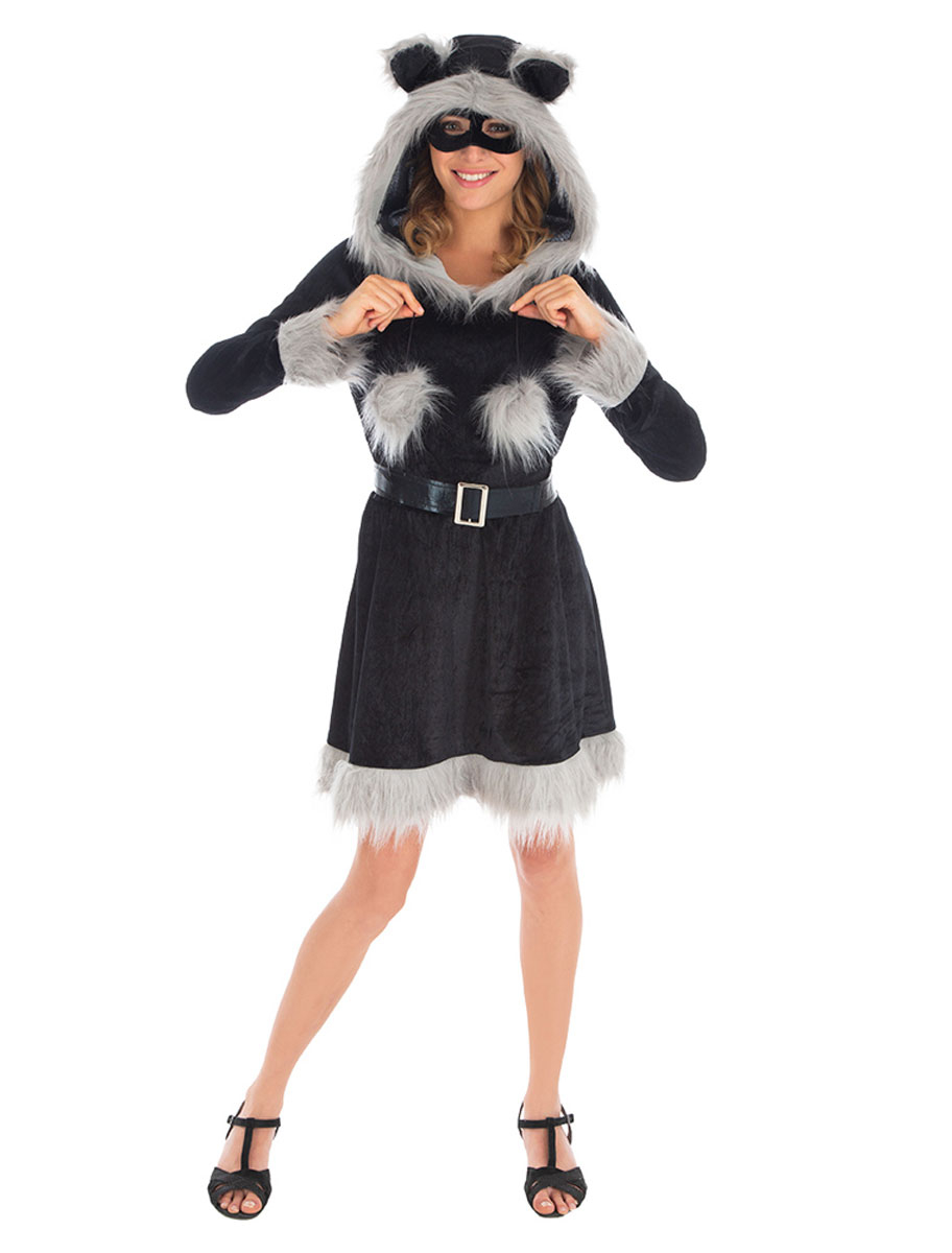 Kleid Waschbär 2-tlg. Damen schwarz/grau M