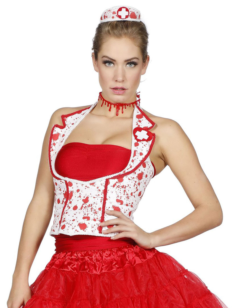 Corsage Krankenschwester mit Blut Damen rot/weiß one size