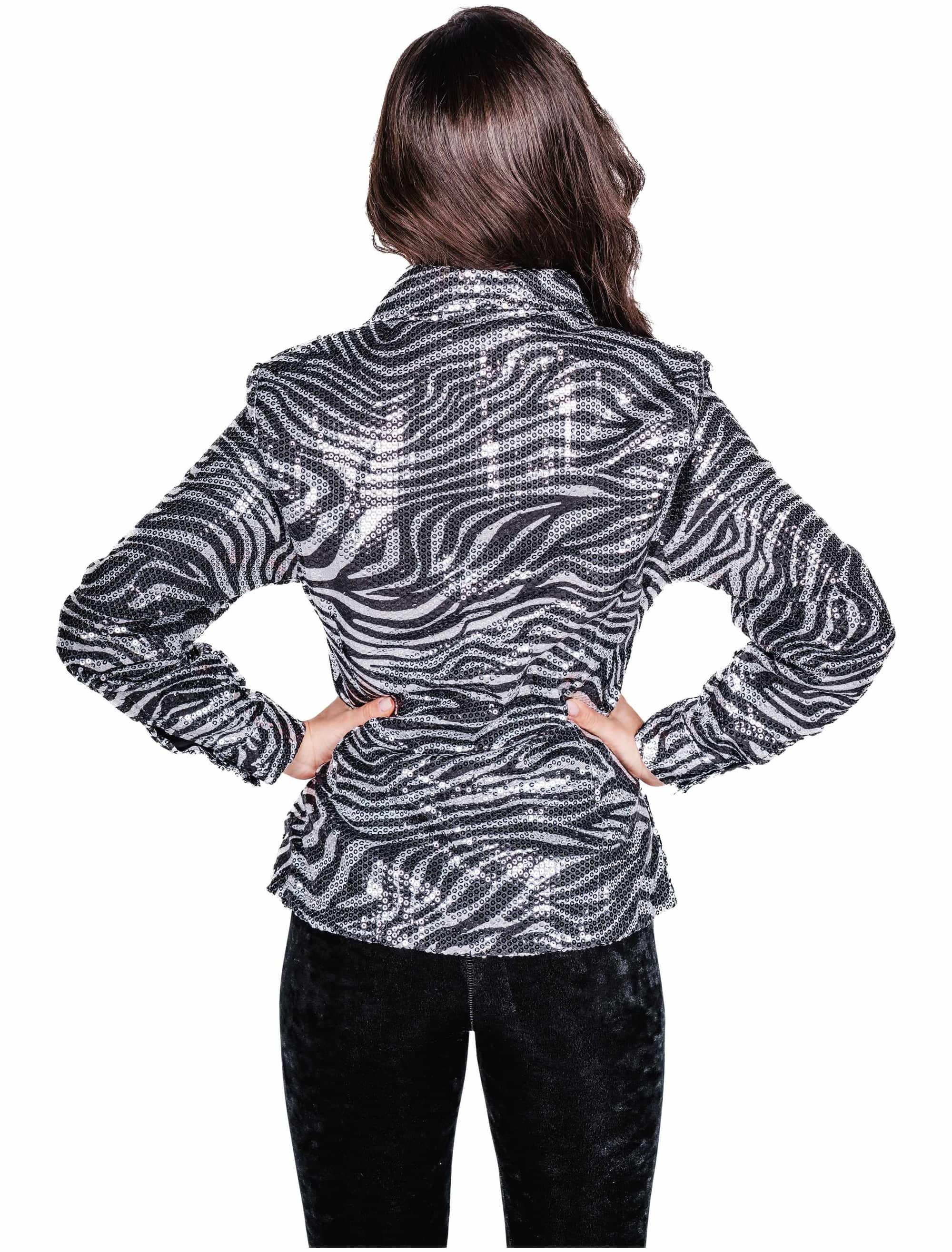 Bluse Pailletten Zebra Damen schwarz/weiß L/XL