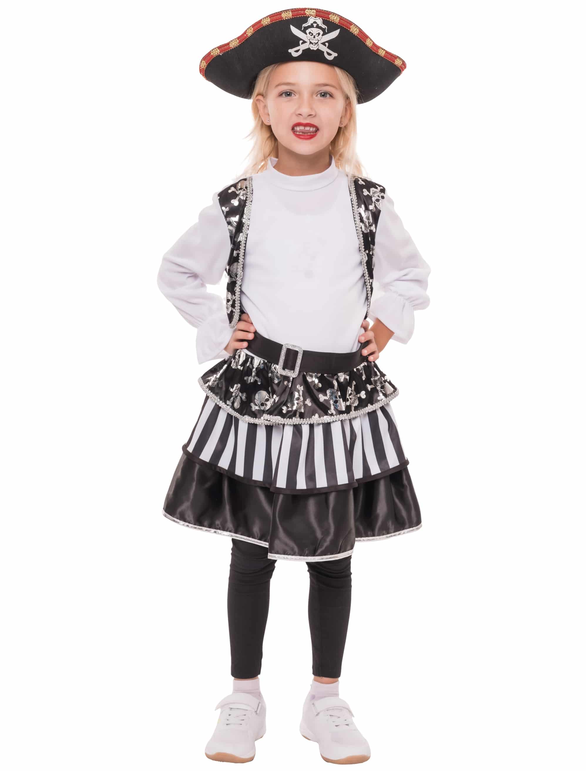 Kostüm Piratin 2-tlg. Kinder schwarz/weiß 4-6 Jahre