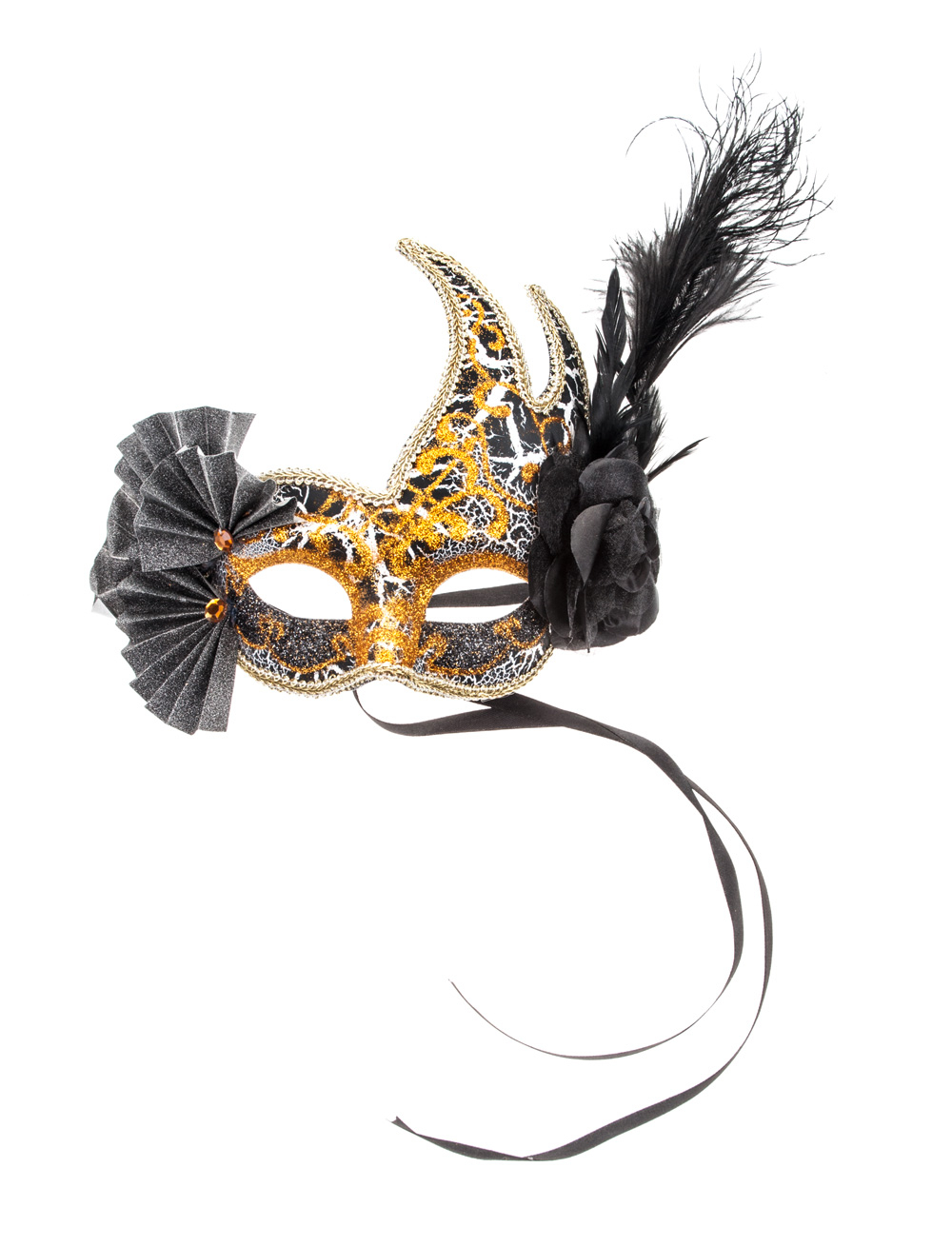 Maske Venezia mit Federn schwarz