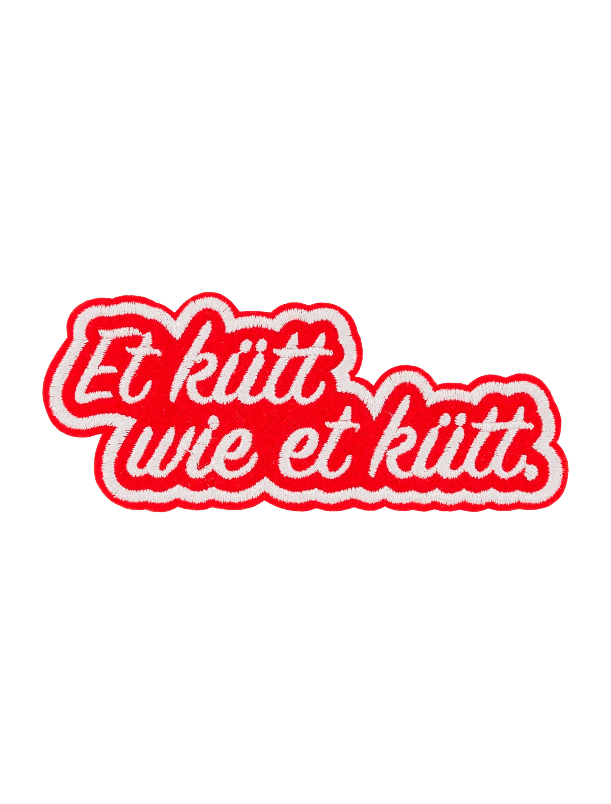 Bügelpatch Et kütt wie et kütt 11cm rot/weiß