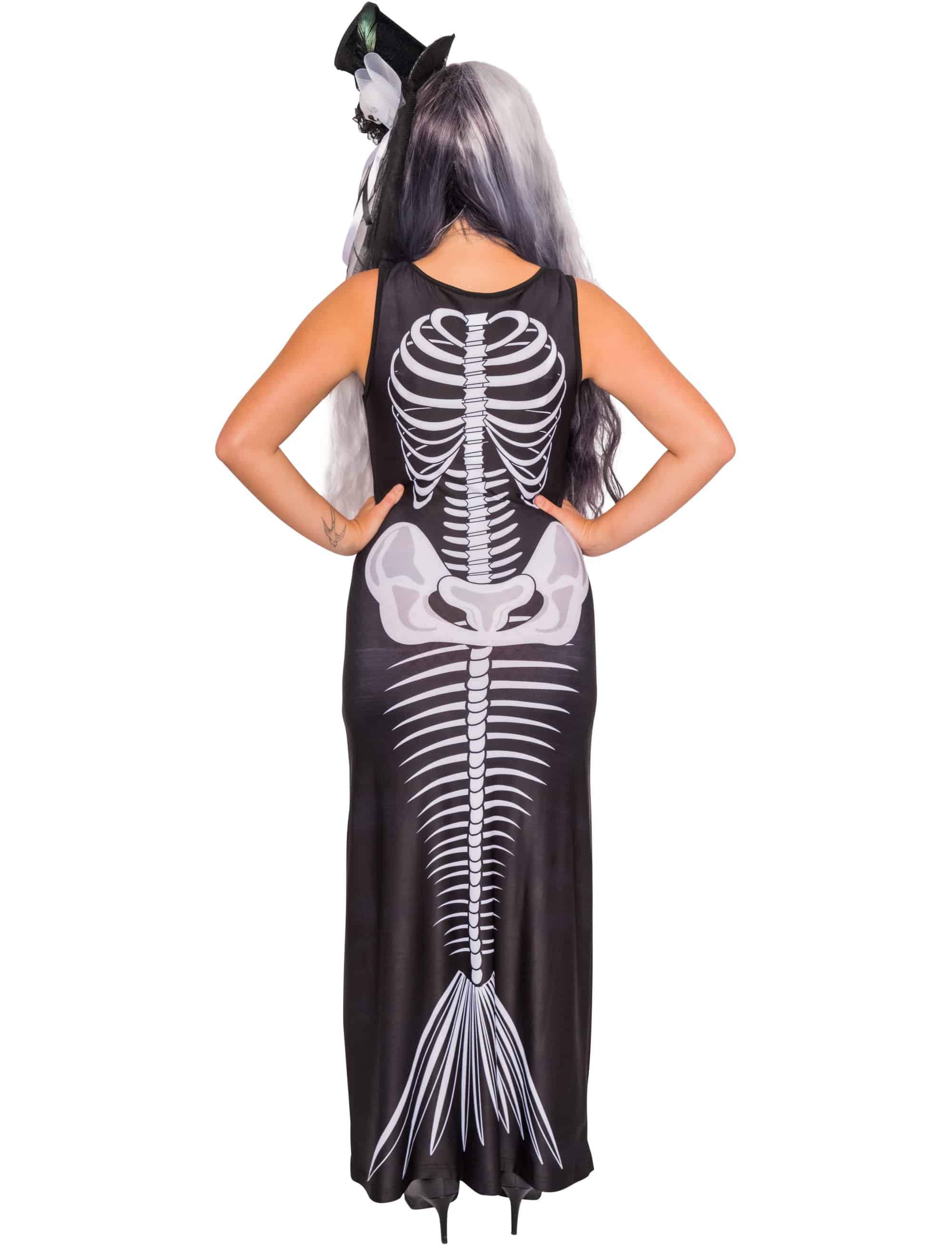 Kleid mit Skelett Meerjungfrau Damen schwarz/weiß L/XL