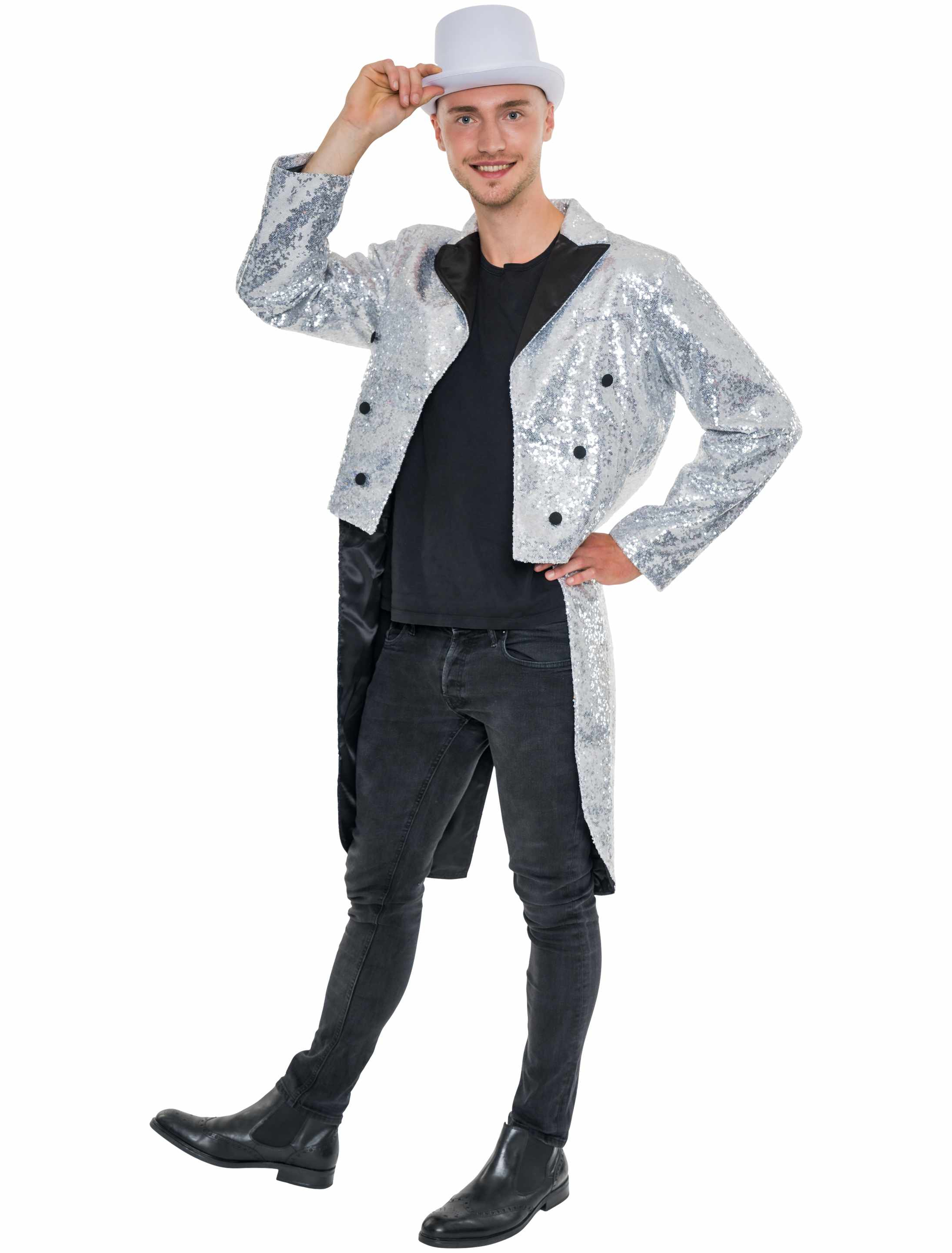 Frack Pailletten Herren silber S