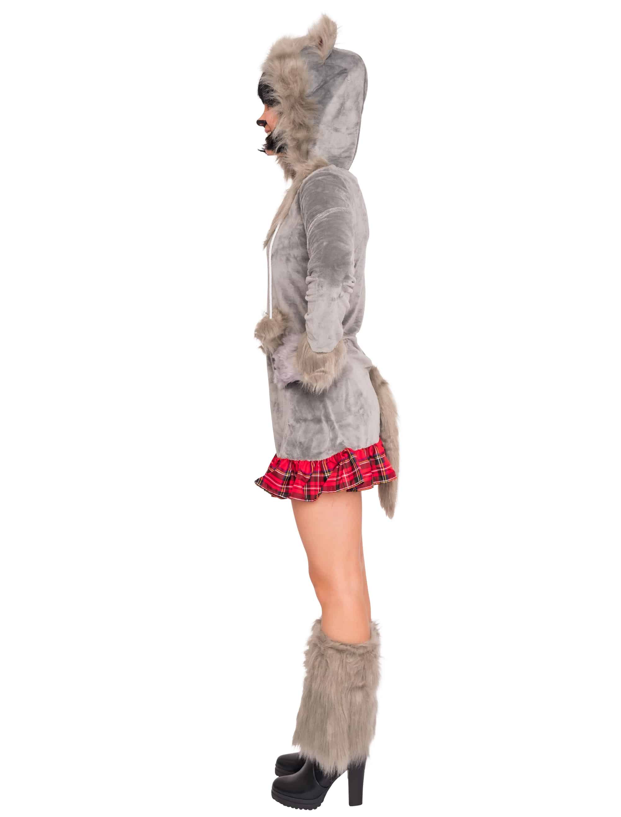 Kleid Plüsch Wolf Damen grau 36