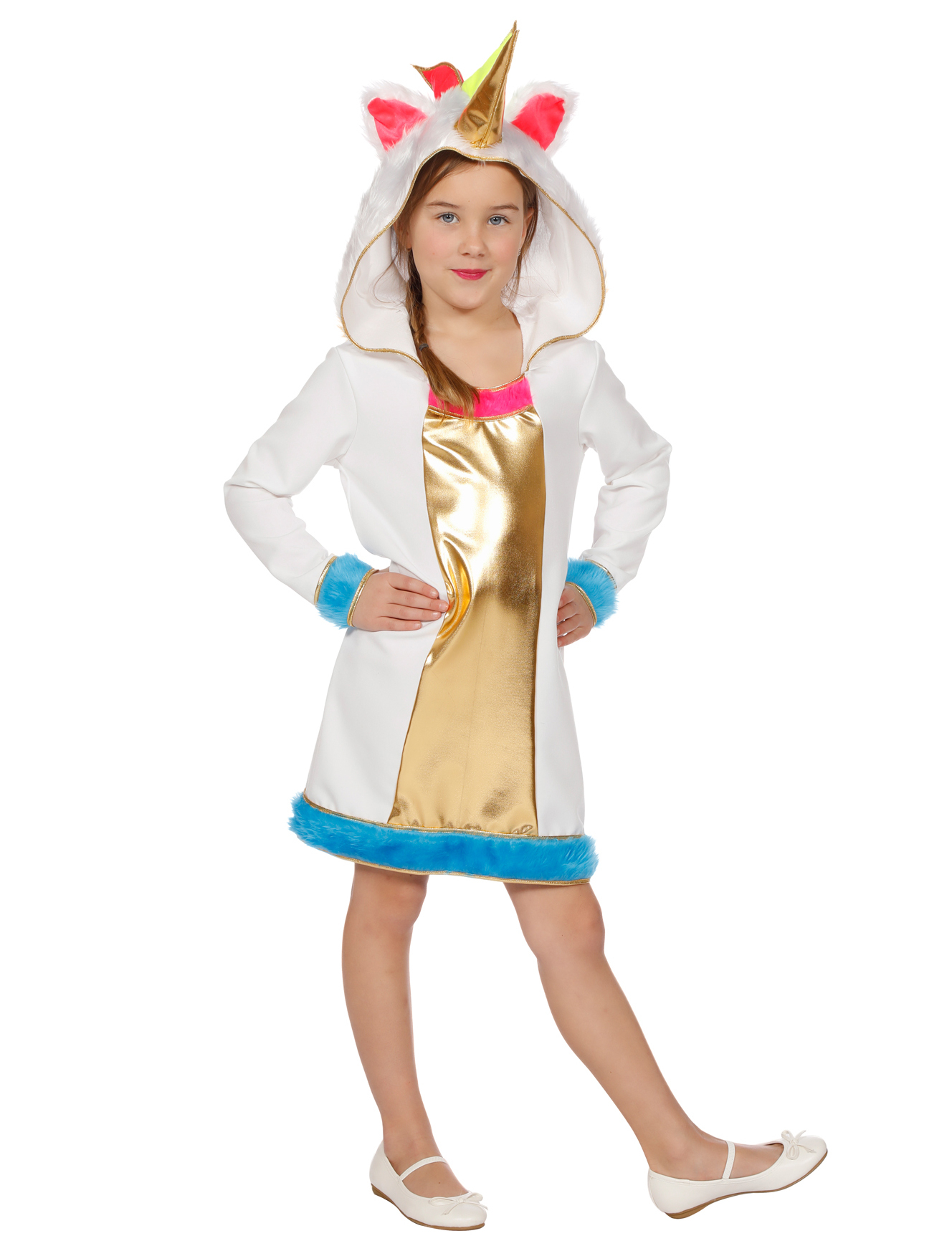 Kleid Einhorn mit Kapuze Kinder bunt 104