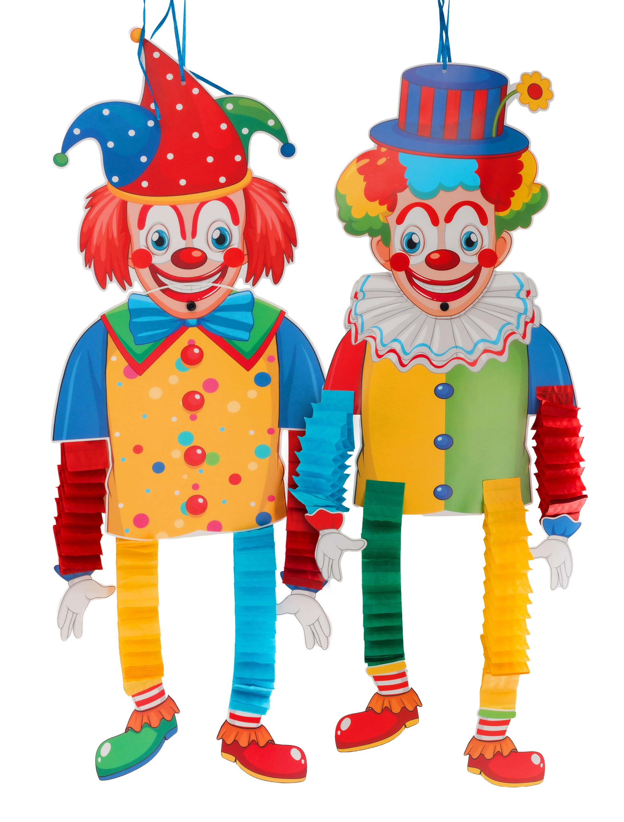 Papierclown zum Aufhängen 2 Stück bunt
