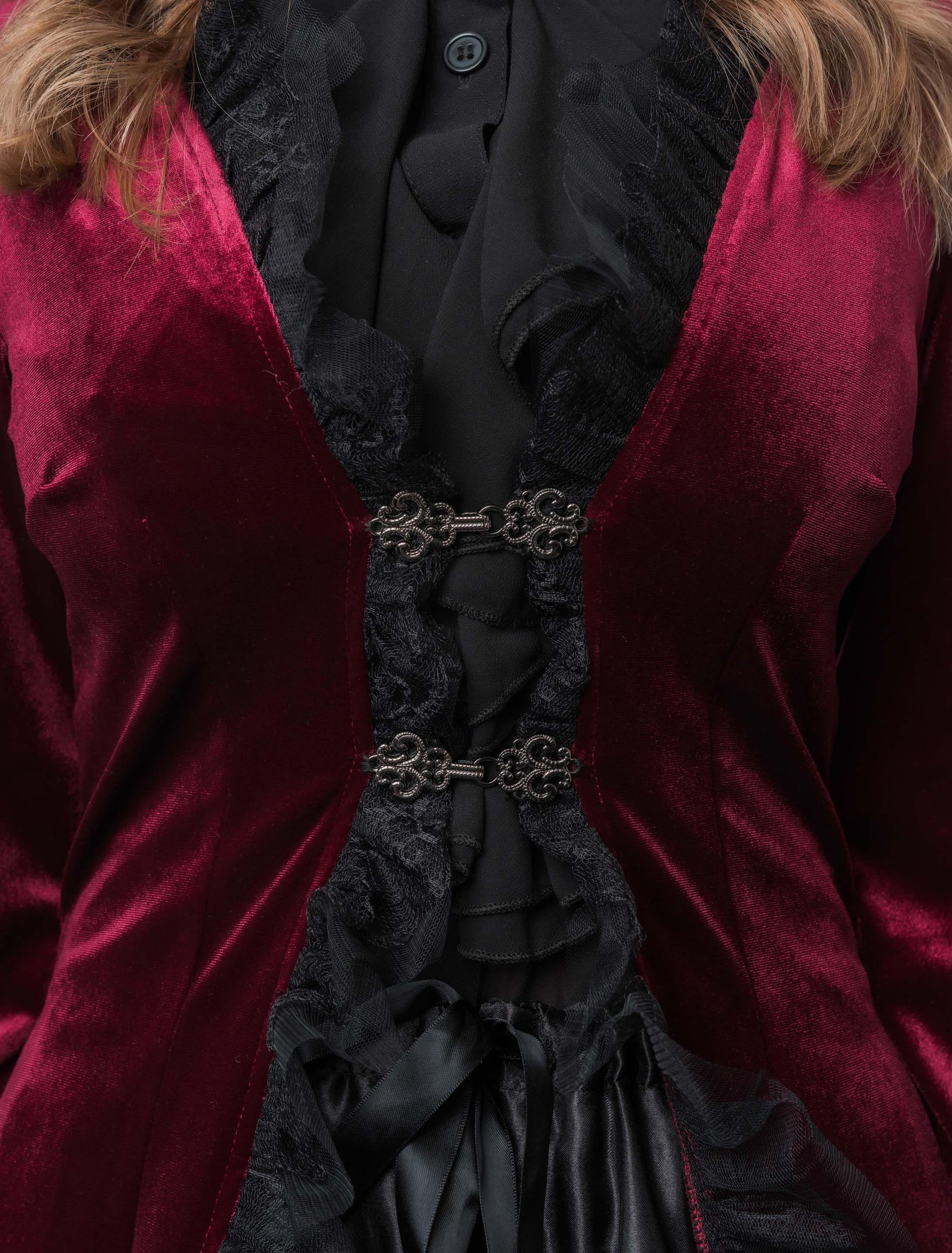 Mantel Samt mit Schnallen und Spitze Damen bordeaux L/XL