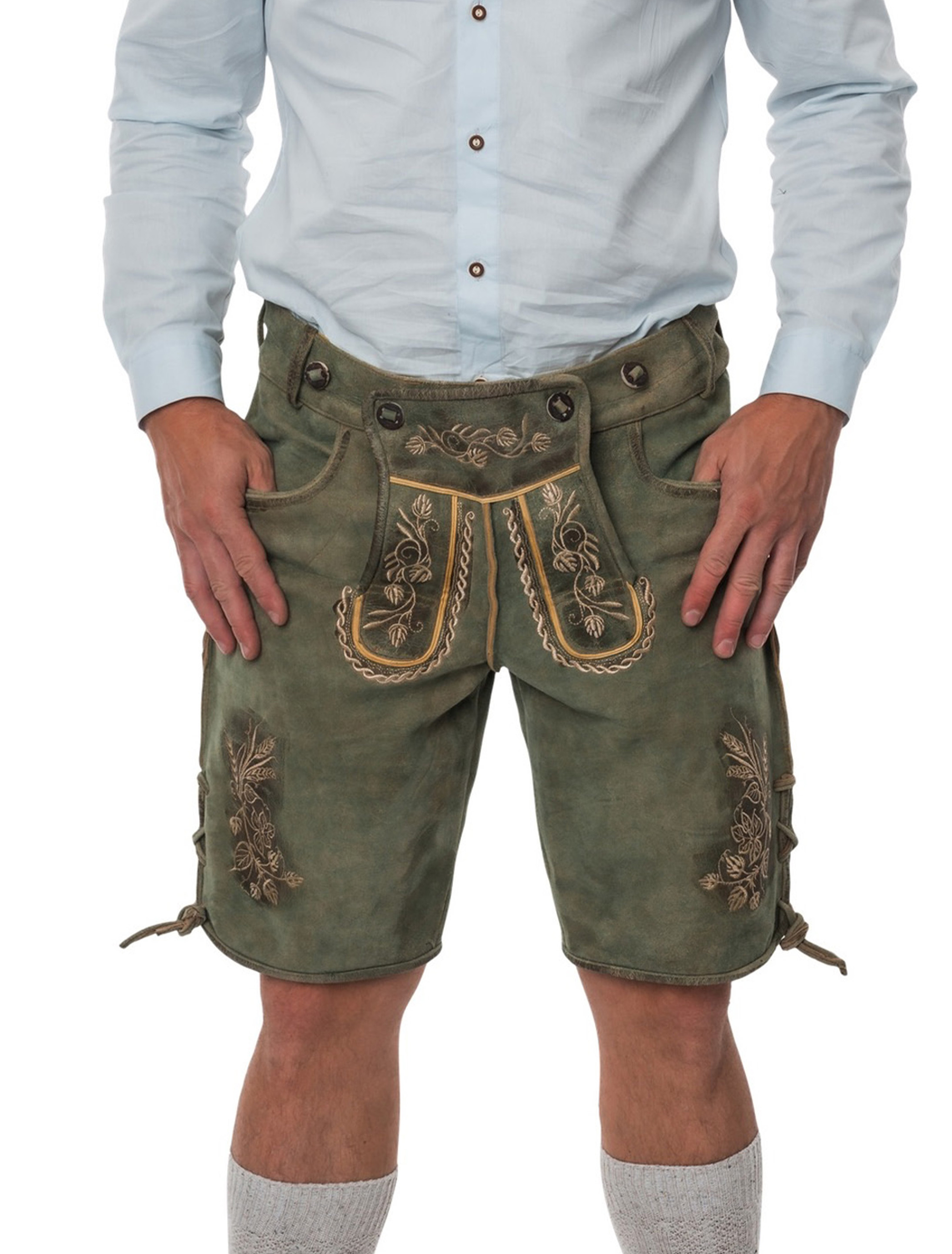 Lederhose kurz mit Blumen Herren grün S