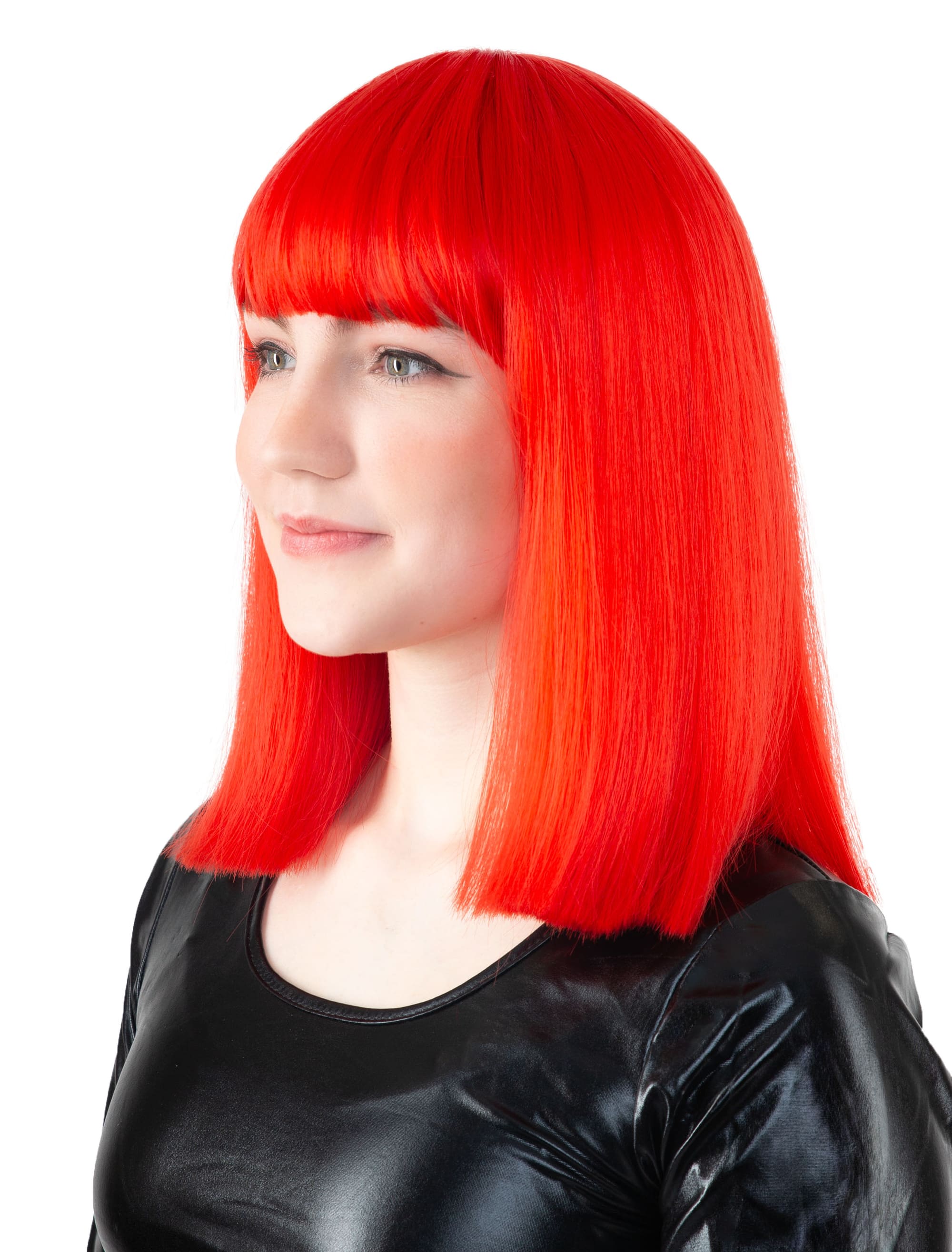 Perücke Langhaar glatt mit Pony rot