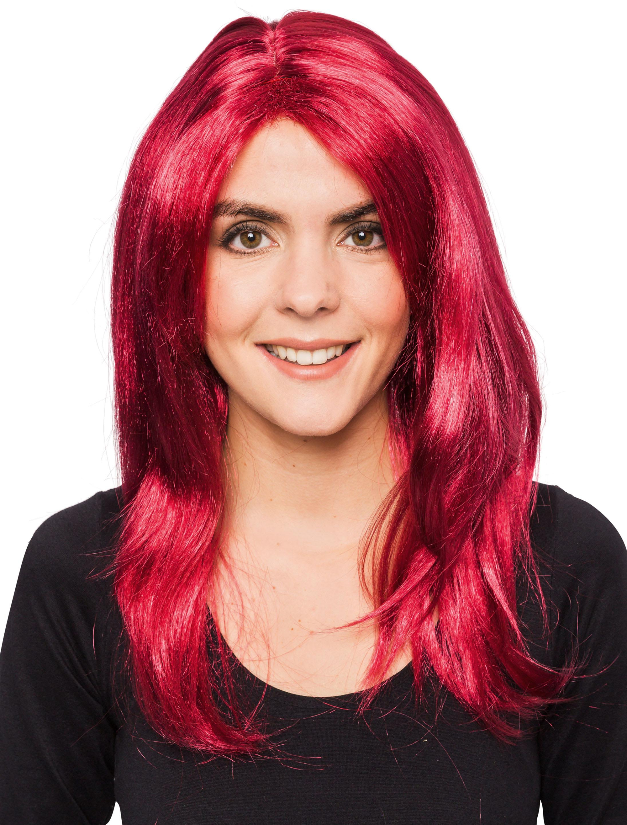 Perücke wellig mit Pony fuchsia one size