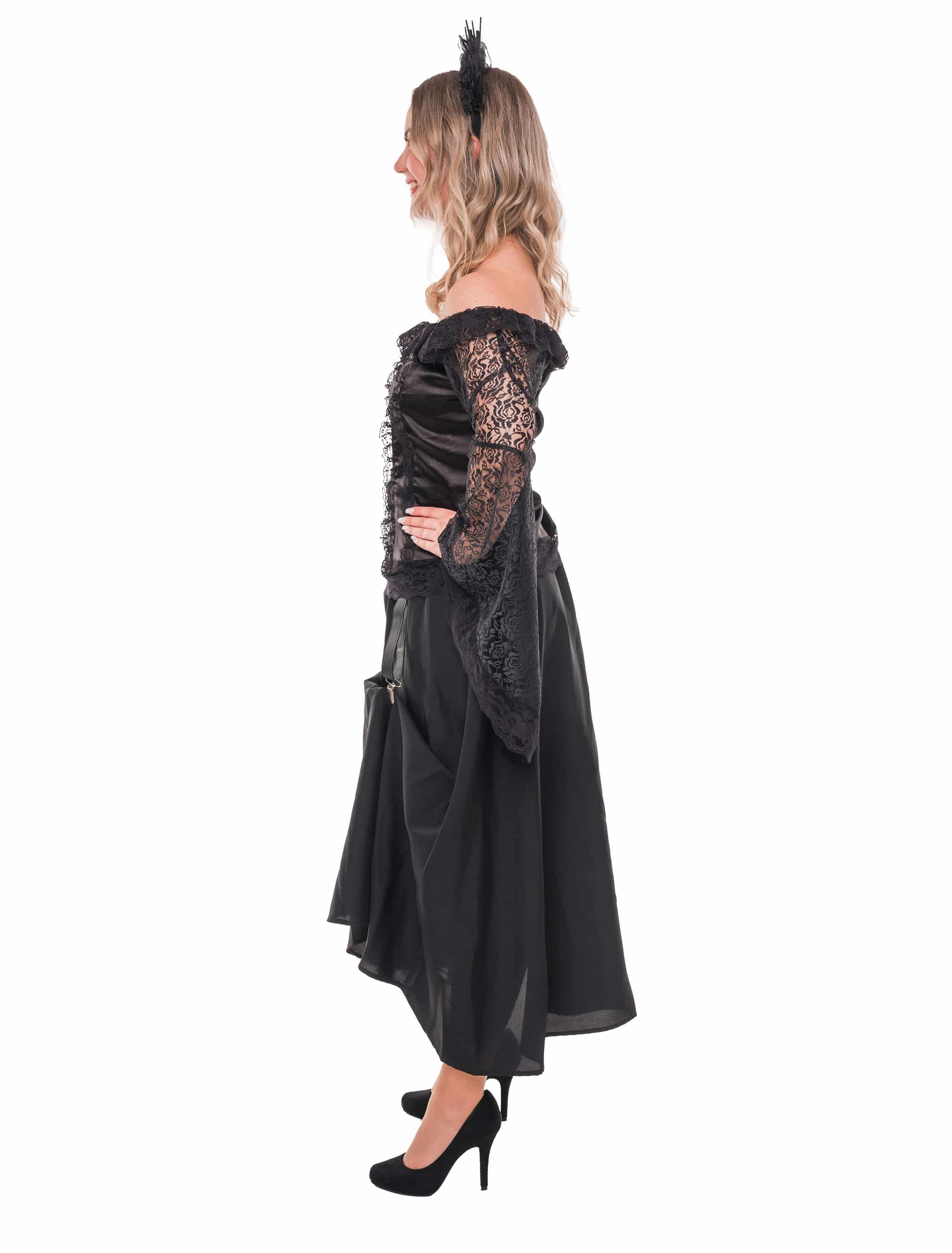 Bluse schulterfrei mit weiten Spitzenärmeln Damen schwarz XL