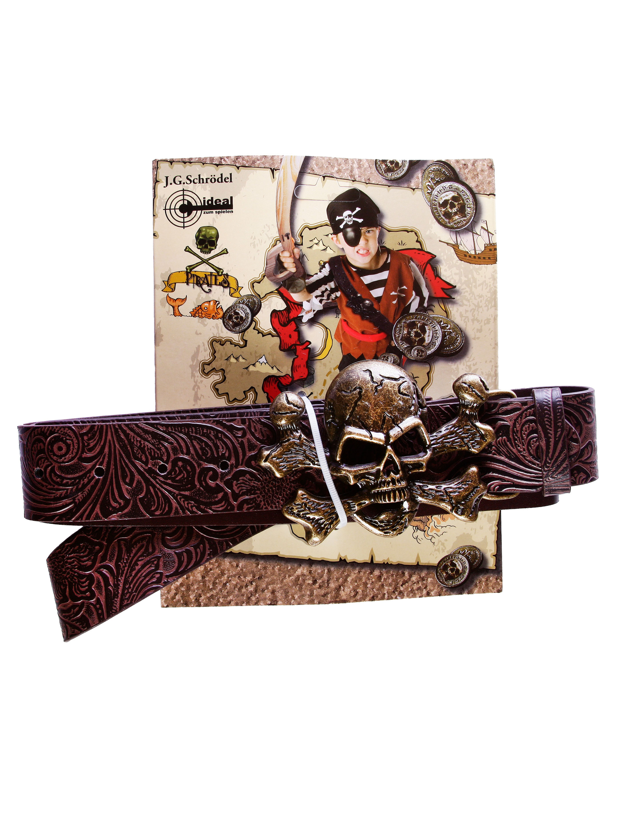Gürtel Pirat mit Totenkopf braun 115 cm