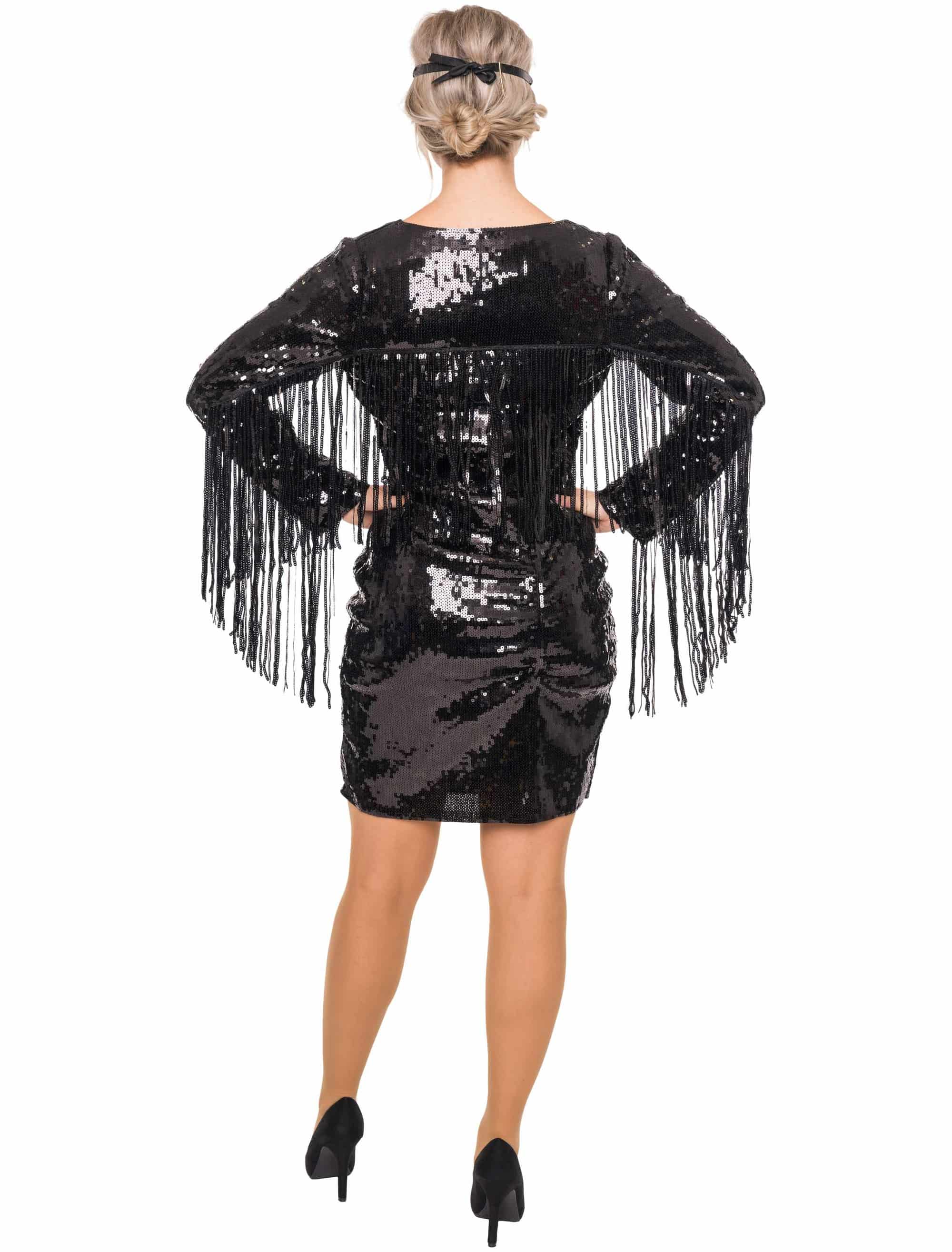 Kleid Pailletten mit Fransen Damen schwarz M