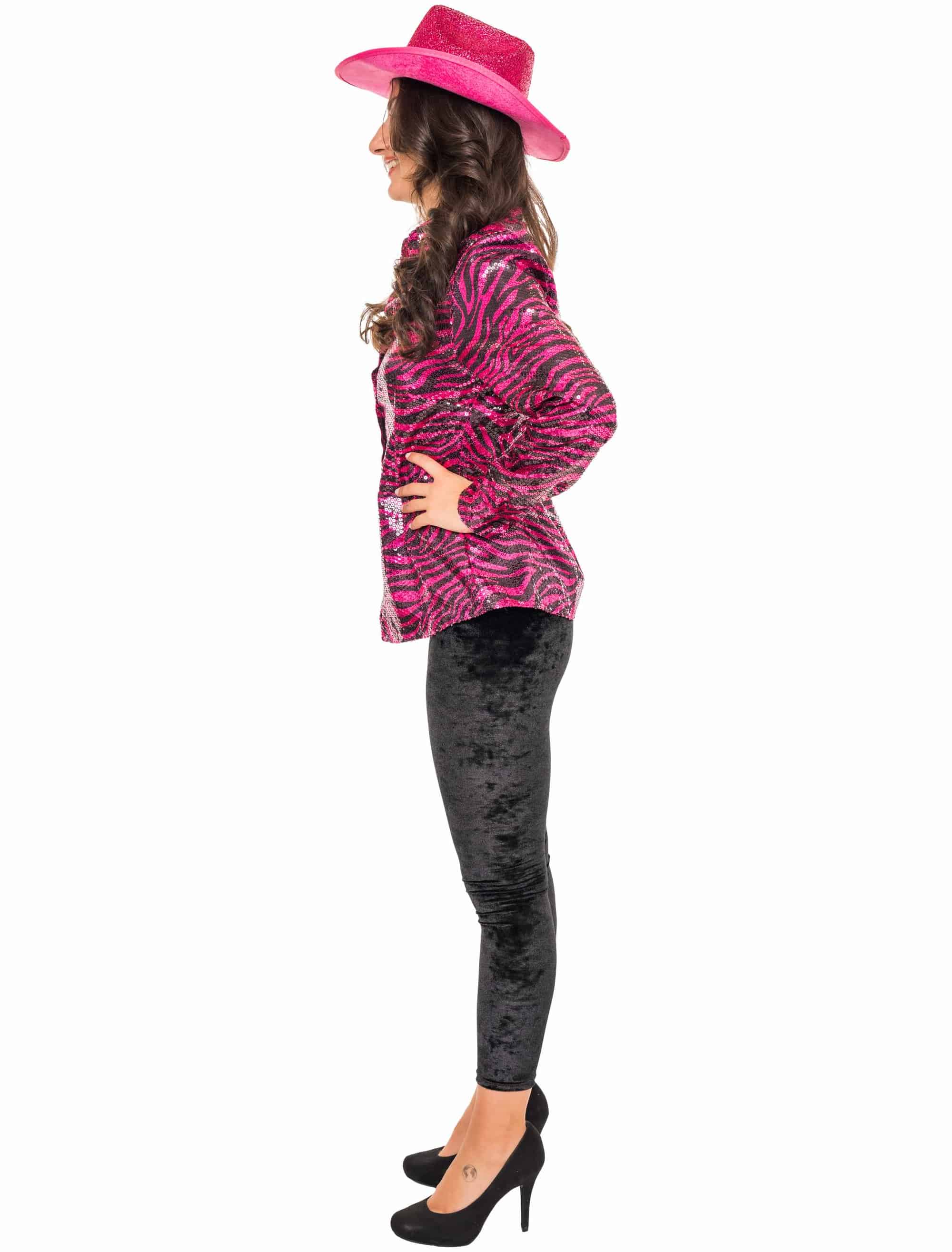 Bluse Pailletten Zebra Damen schwarz/pink L/XL